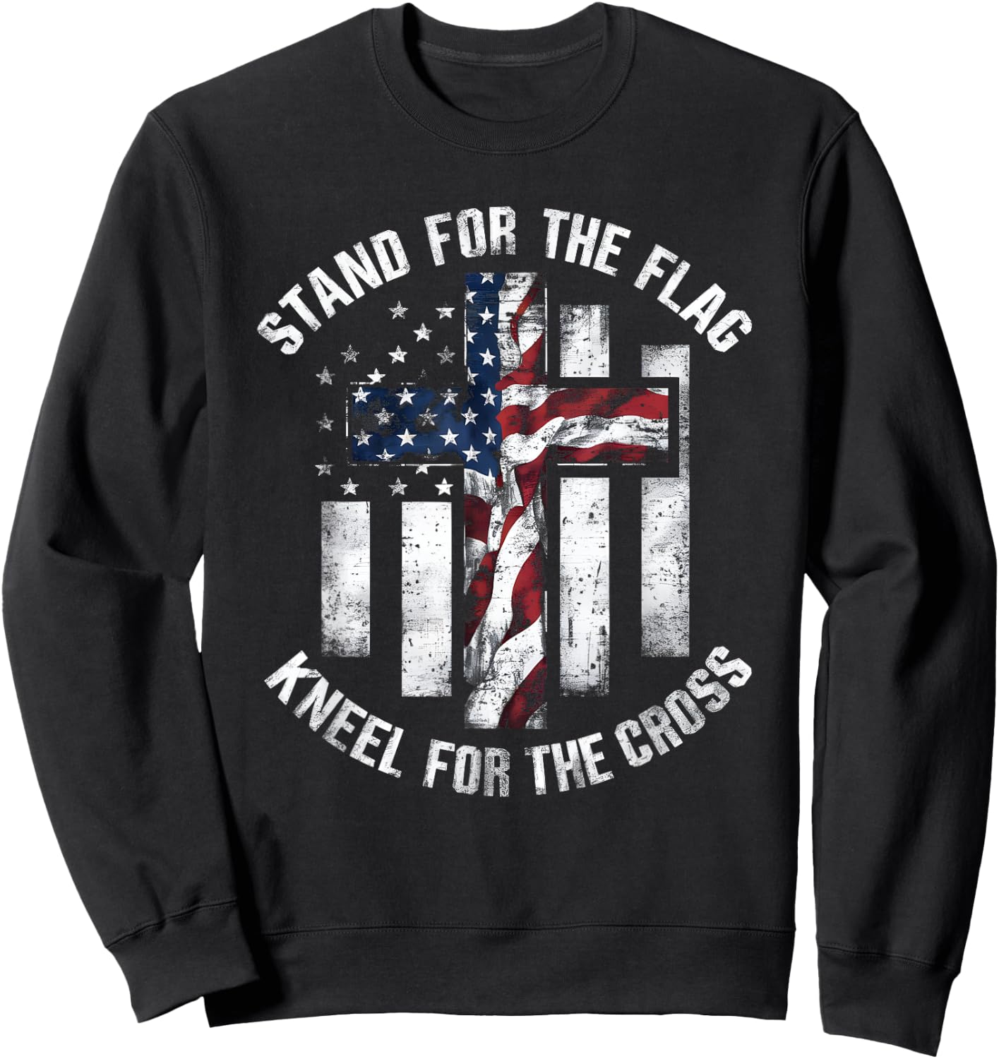 Patriot USA Flag Religious Quote 4th of July Christian Faith Men Sweatshirt - Sweatshirt | Black