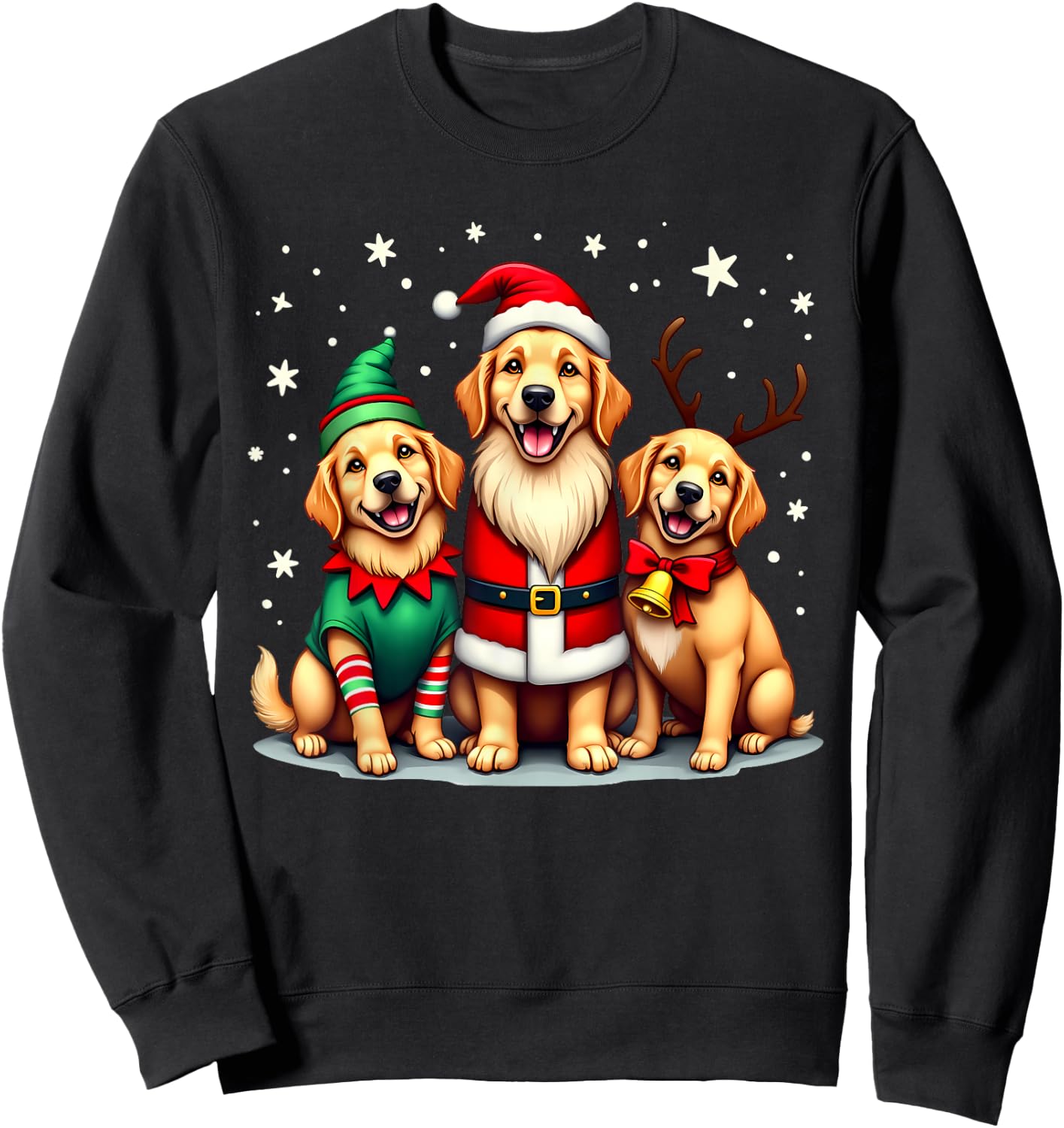 Golden Retriever Christmas Dogs Funny Santa Reindeer Elf Sweatshirt - Sweatshirt | Black