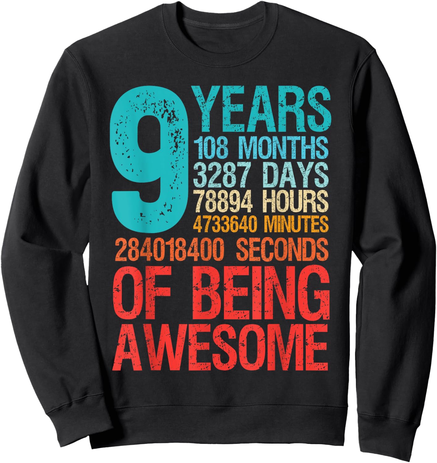 9 Years Old 108 Months Nine Birthday Boys Girls Kids Retro Sweatshirt - Sweatshirt | Black