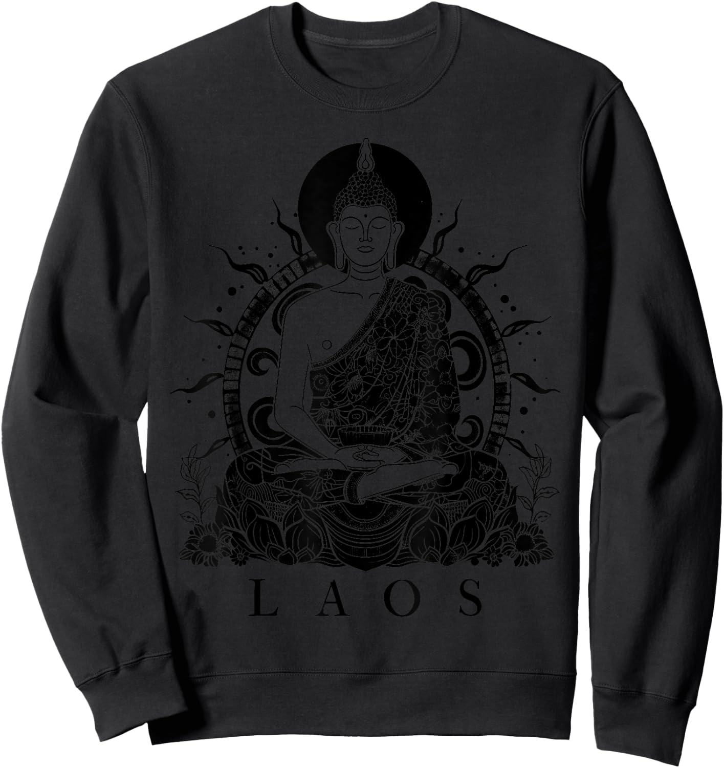 We Love Laos - Buddha Co. Laos Buddha Vintage Buddhist Souvenir Sweatshirt - Sweatshirt | Black