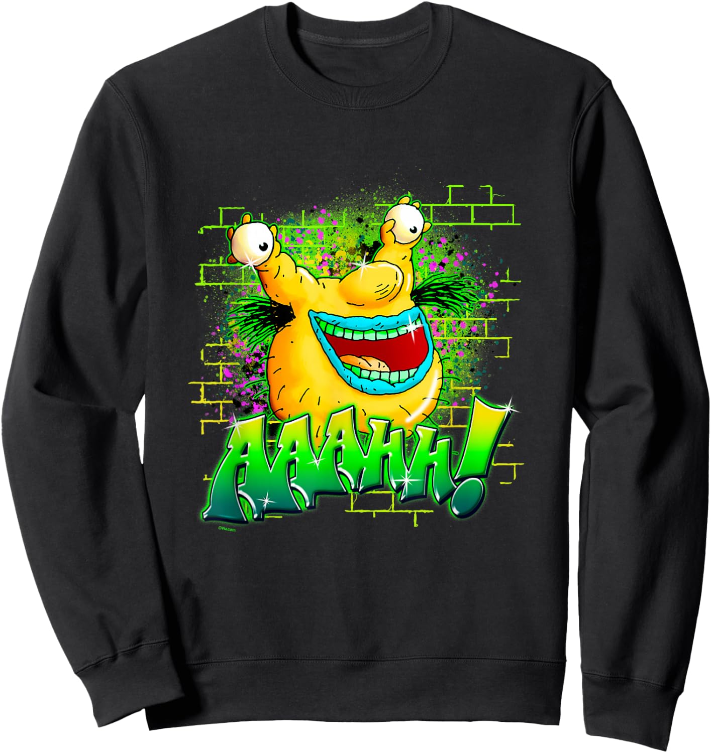 Aaahh!!! Real Monsters Krumm Neon Brick Wall Vintage Badge Sweatshirt - Sweatshirt | Black