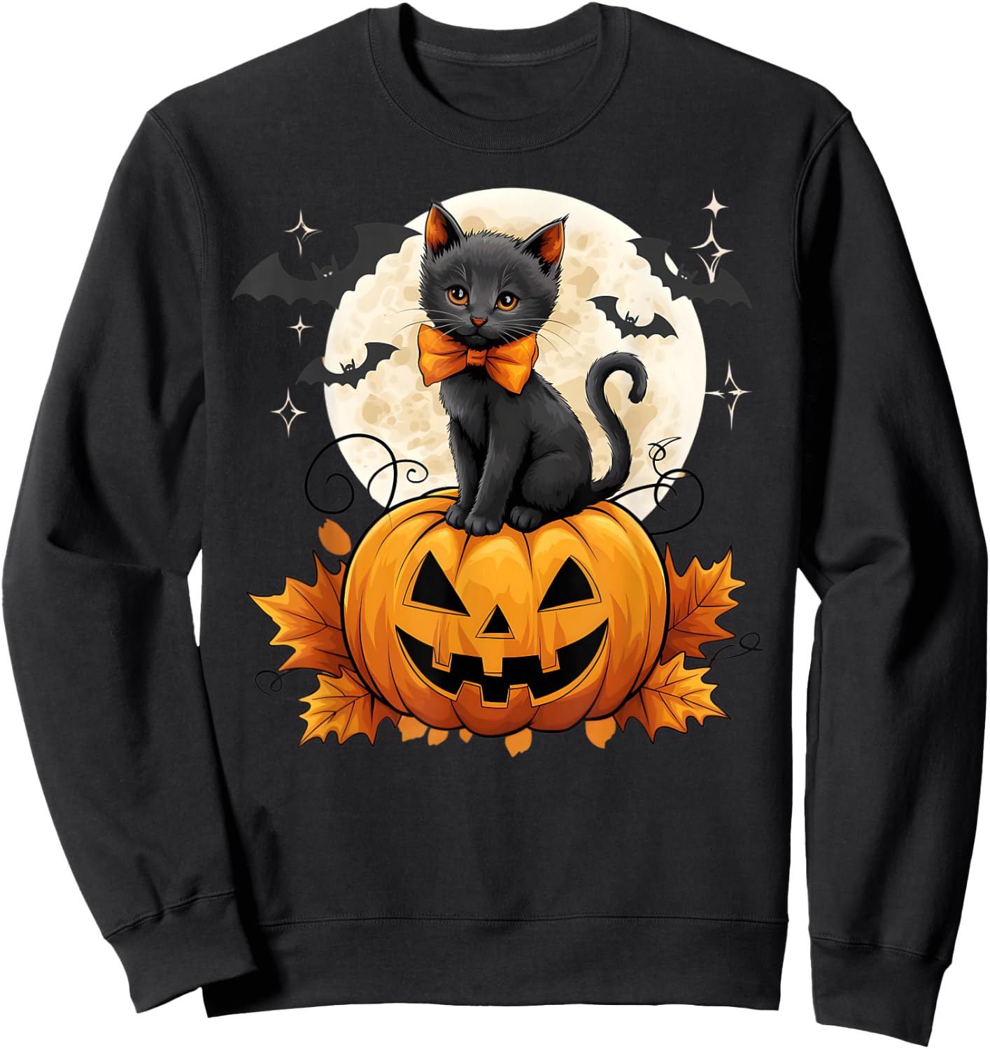 Retro Black Cat Halloween Pumpkin Costume Women Kids Girls Sweatshirt - Sweatshirt | Black