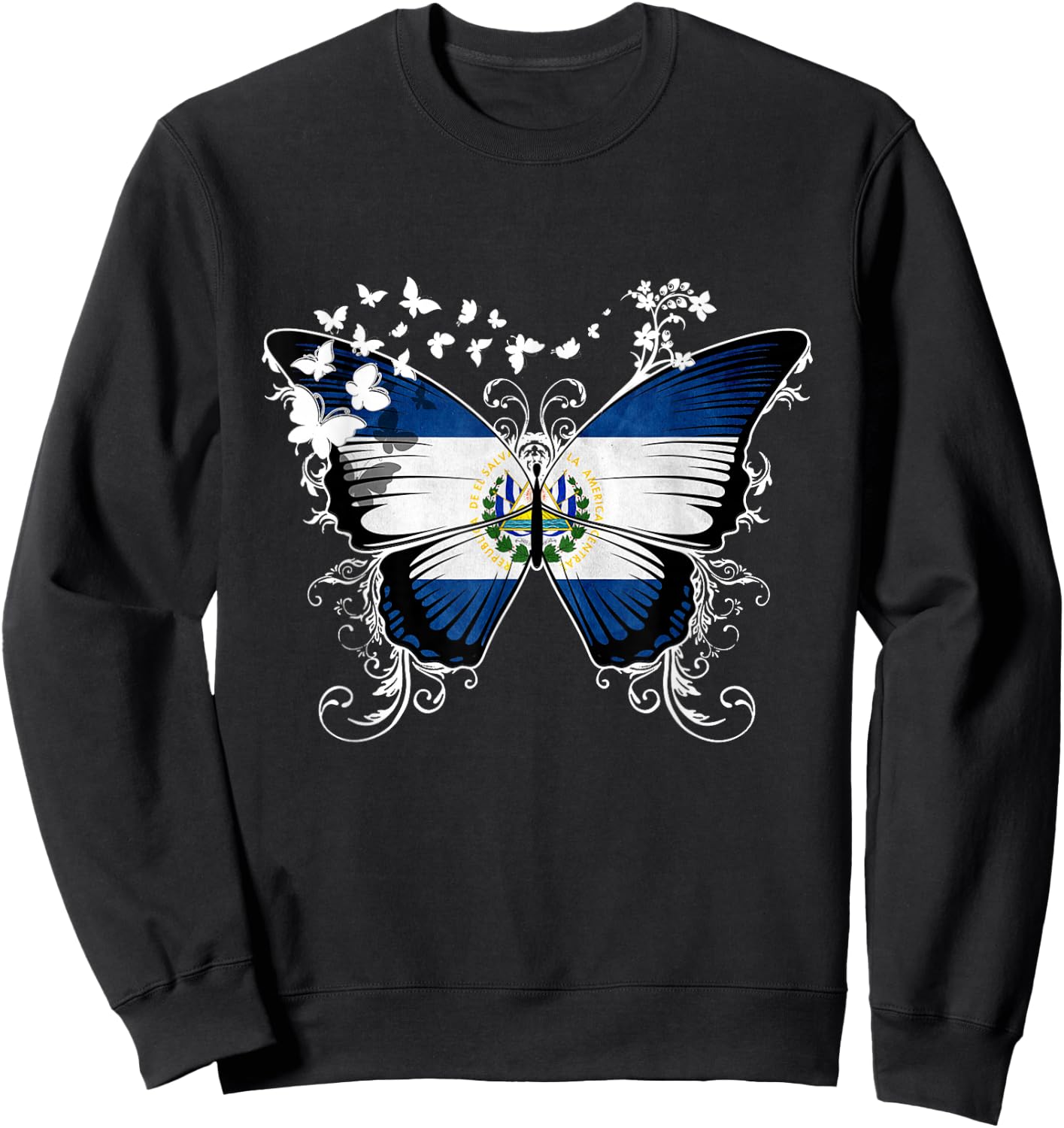 El Salvador Flag Shirt Butterfly Graphic T Shirt Sweatshirt - Sweatshirt | Black