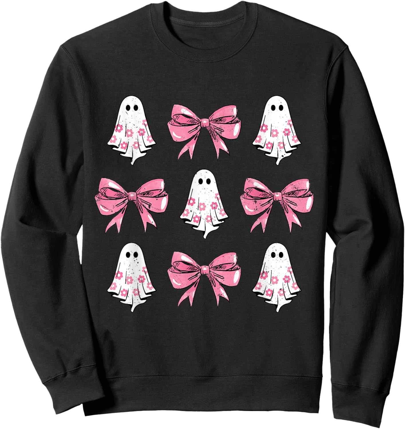 Cute Coquette Bow Halloween Costume Floral Ghost Boo Sweatshirt - Sweatshirt | Black