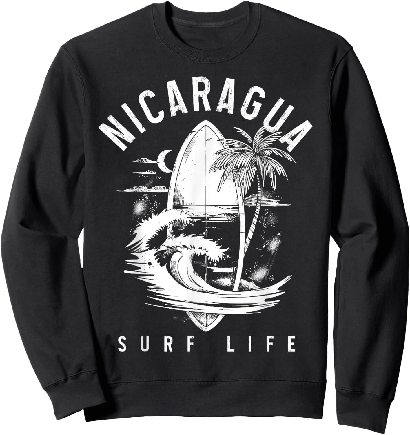 Nicaragua Nica Surf Vintage Surfing Surfer Sweatshirt - Sweatshirt | Black