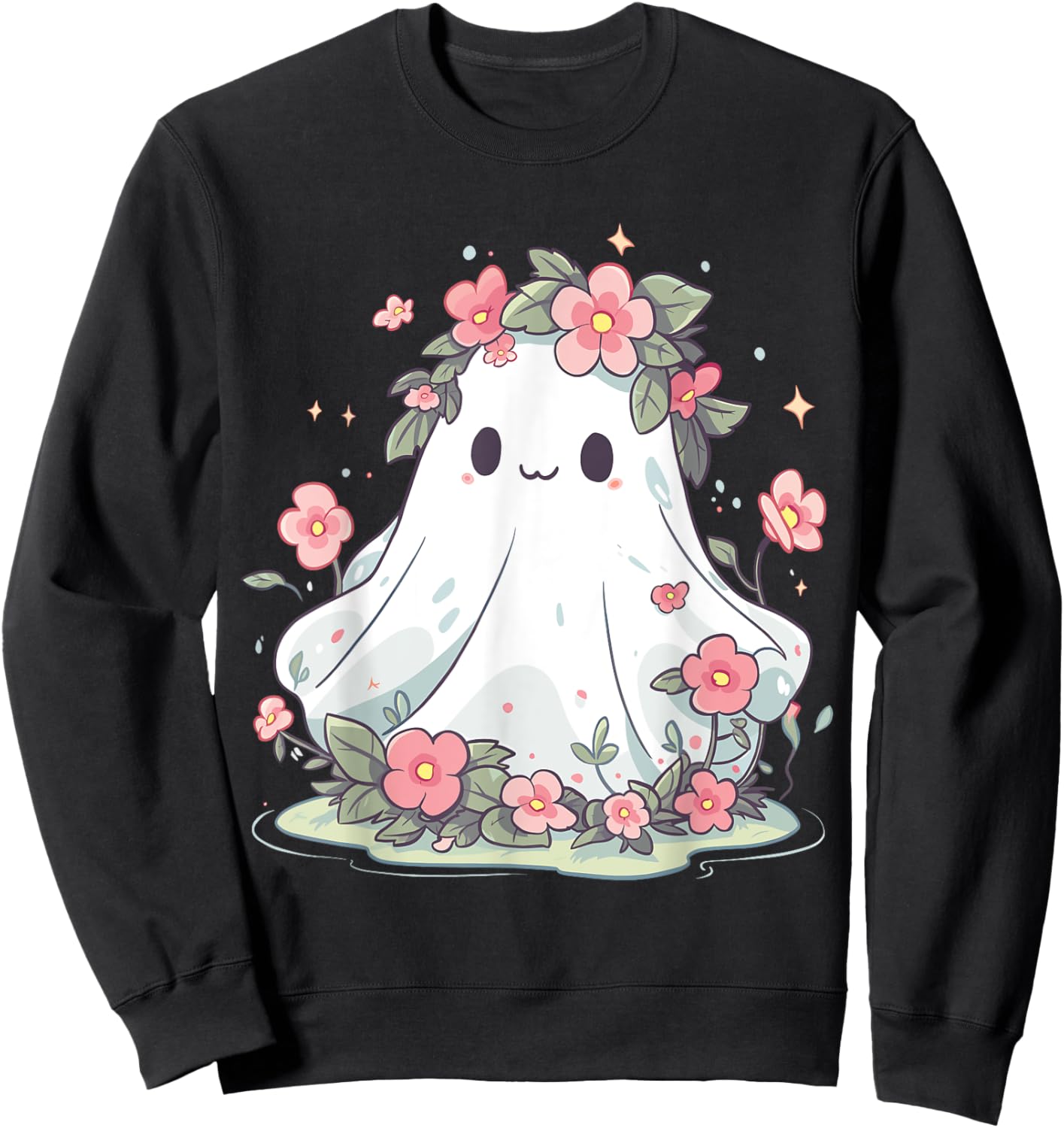 Halloween Shirt Floral Ghost Halloween Costume Girls Women Sweatshirt - Sweatshirt | Black