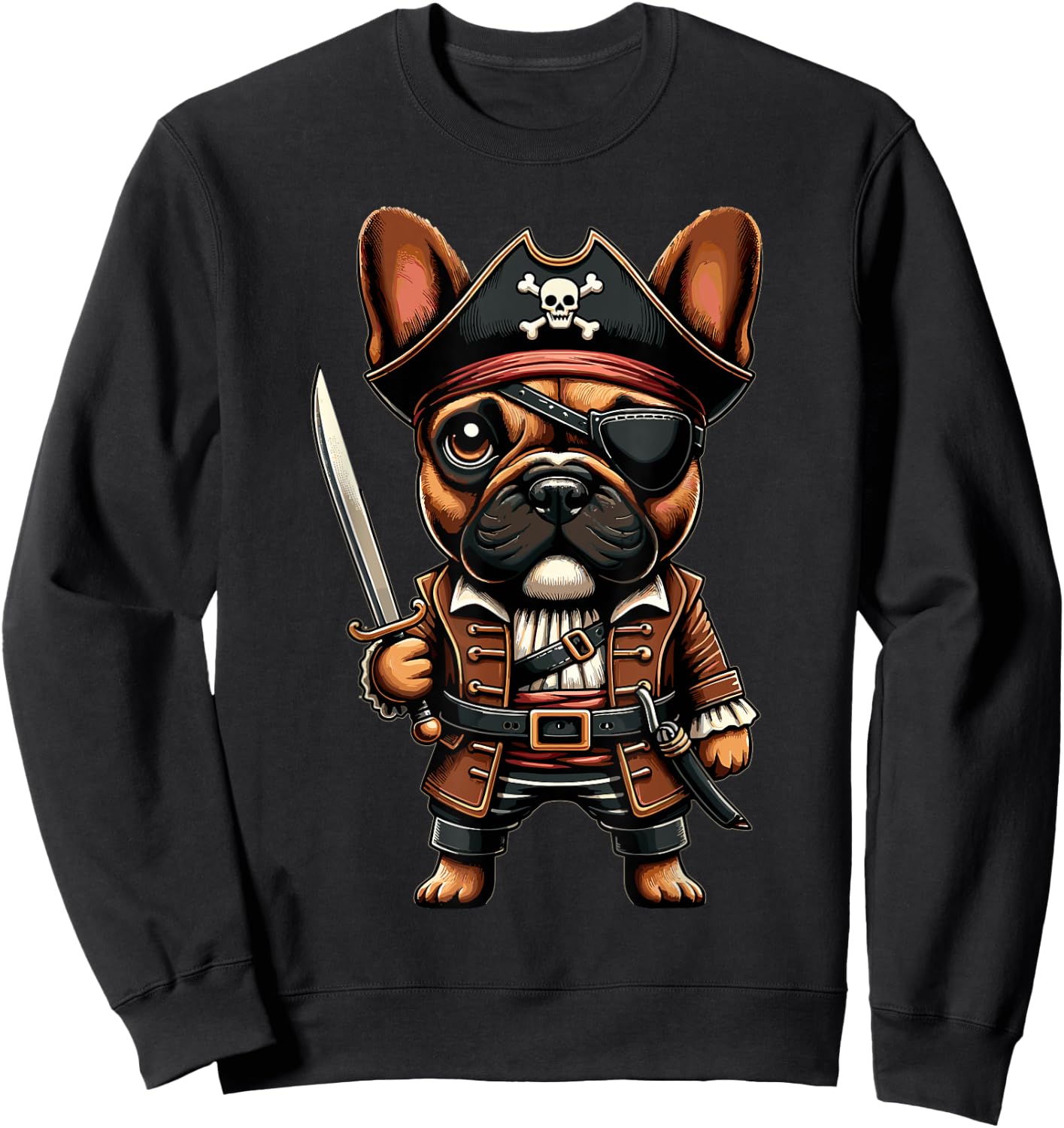French Bulldog Pirate Dog Halloween Party Men Women Kids Sweatshirt - Sweatshirt | Black