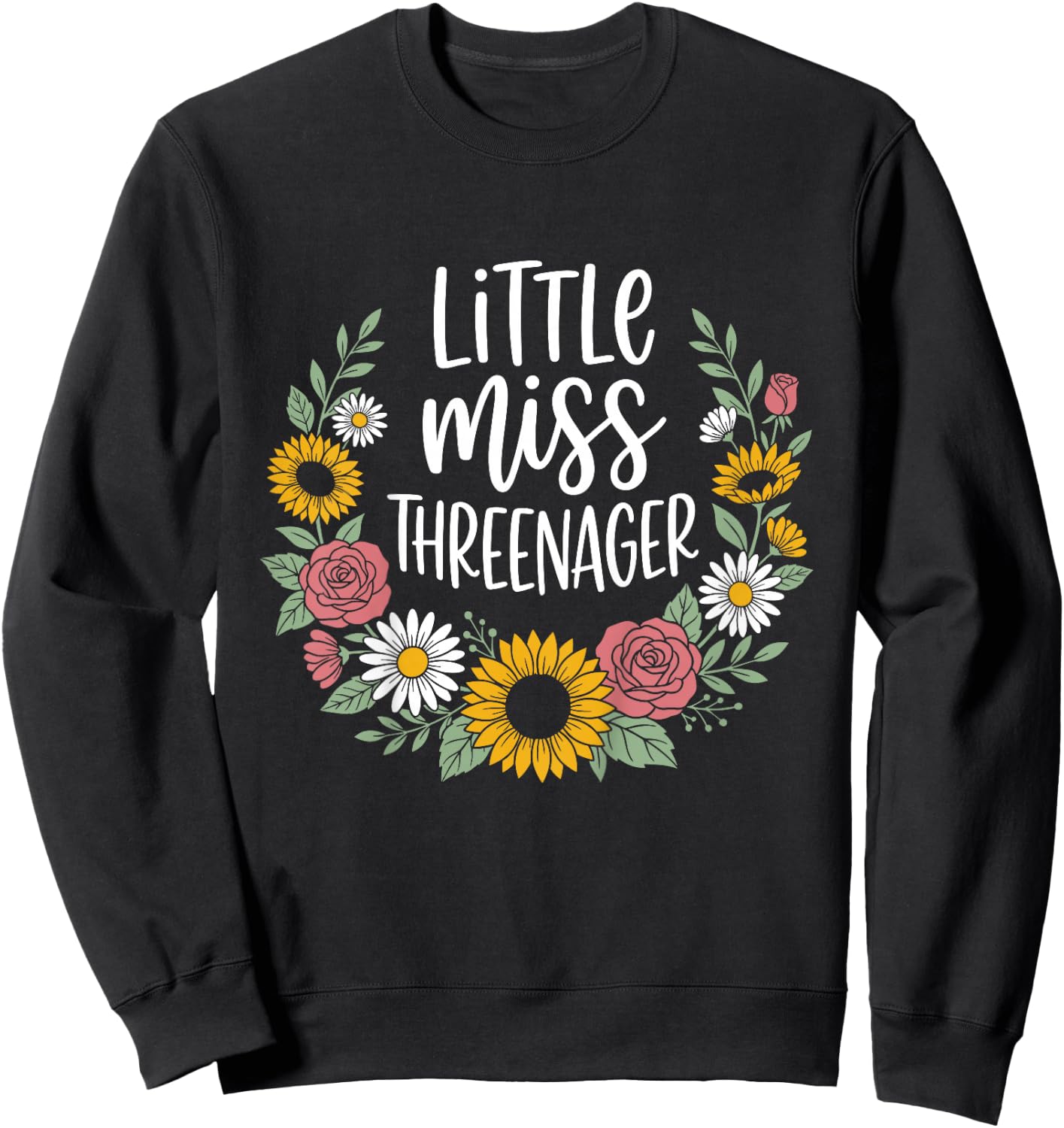Floral Miss Threenager 3rd Birthday 3 Years Girls Kids Sweatshirt - Sweatshirt | Black