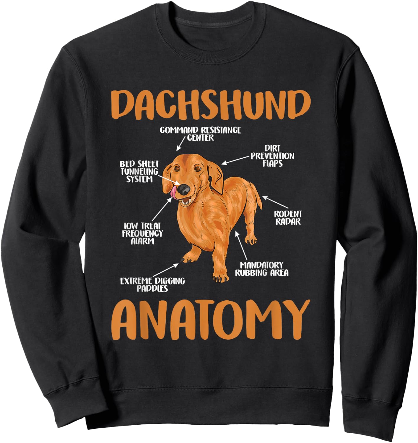 Dachshund Funny Anatomy Wiener Dog and Doxie Lovers Sweatshirt - Sweatshirt | Black