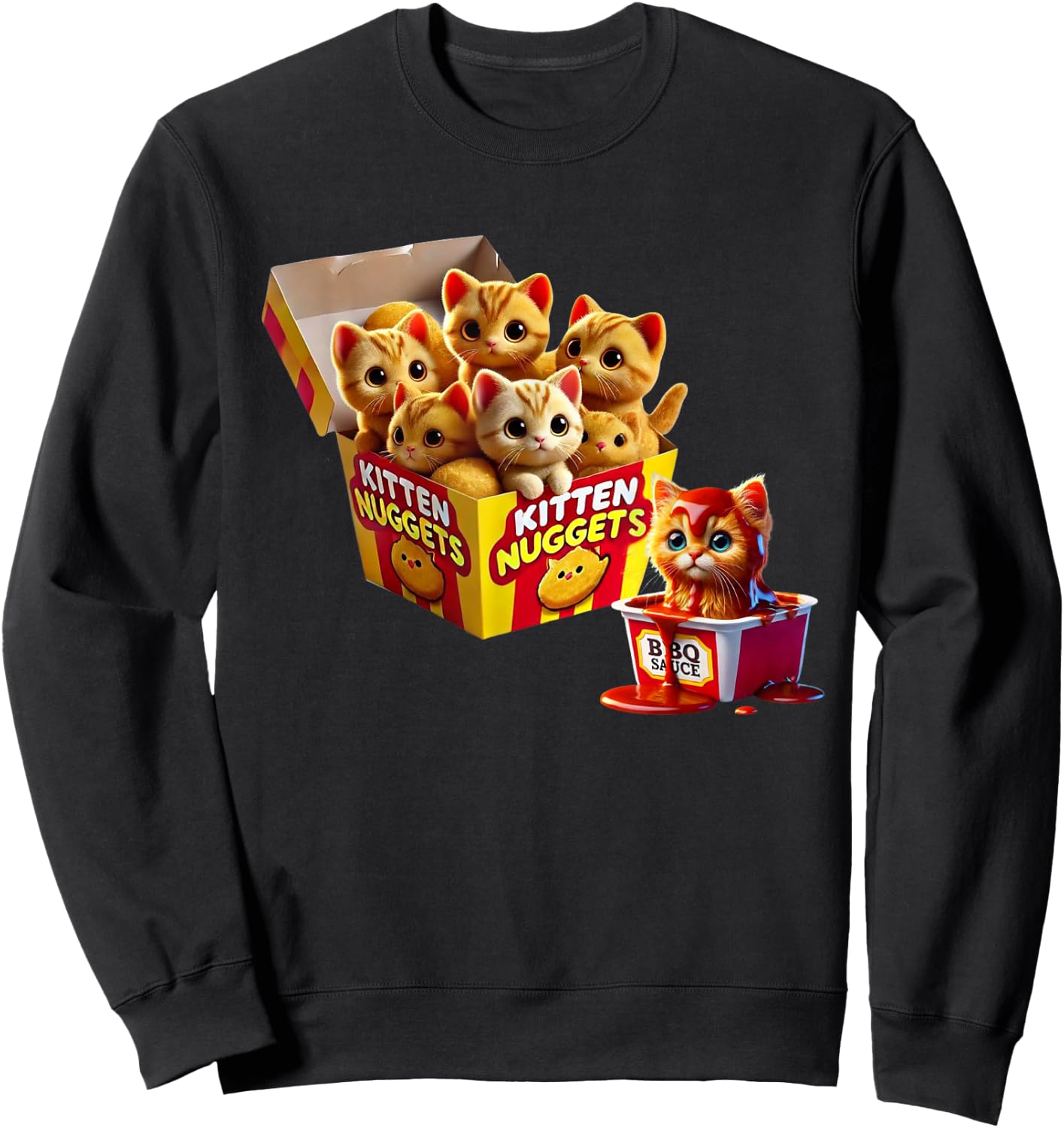Kitten Nuggets Cat Lover Gift Food Pun Chicken Nuggets Men Women Kids Sweatshirt - Sweatshirt | Black