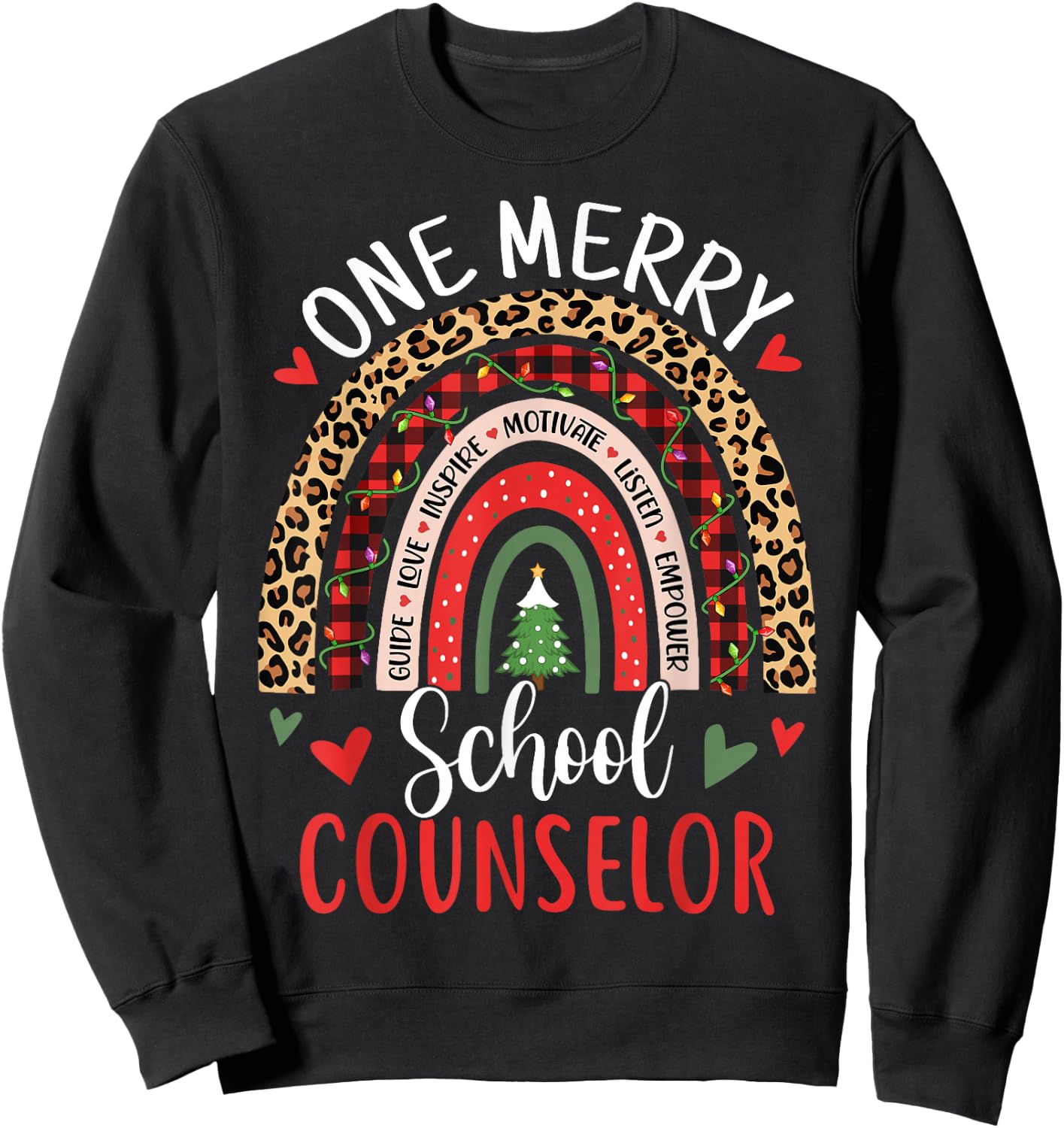 School Counselor Funny Rainbow Christmas Counselor Sweatshirt - Sweatshirt | Black