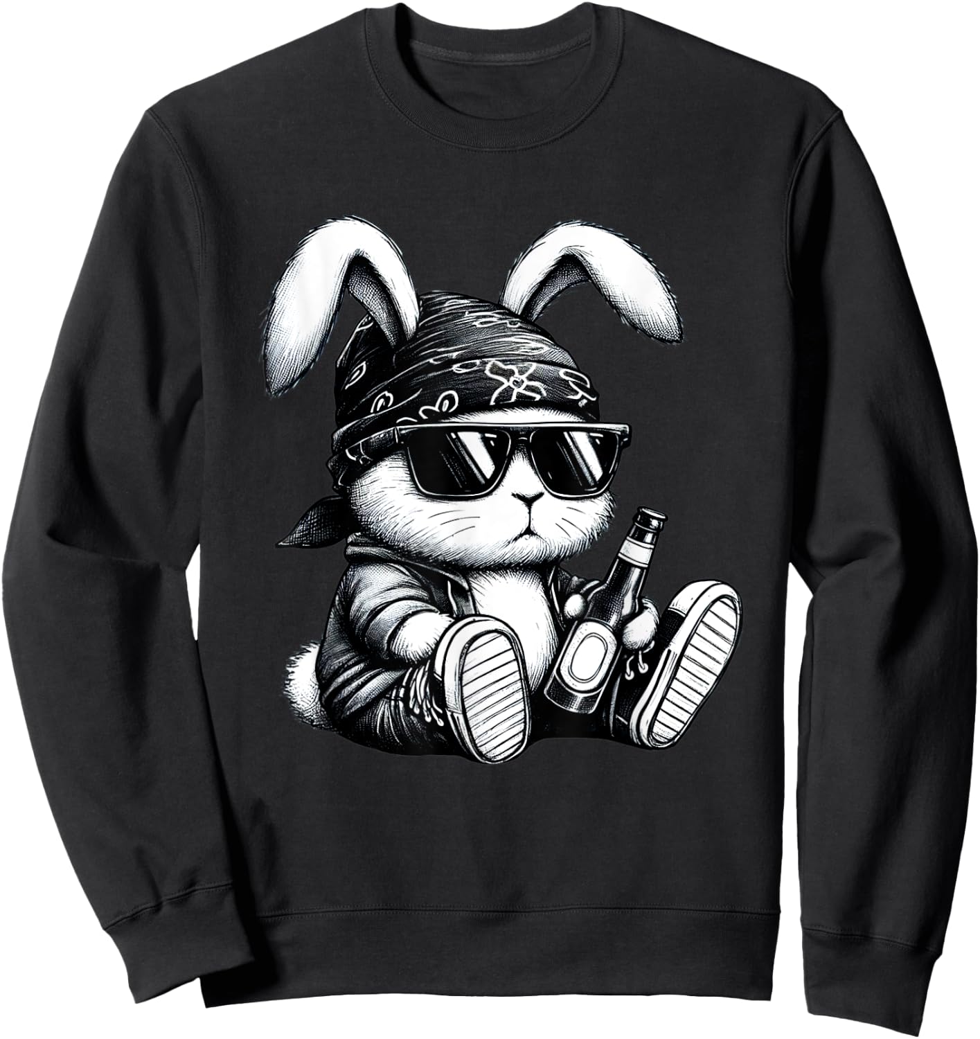 Thug Bunny With Beer Bunny Rabbit Gangster Rabbit Funny Sweatshirt - Sweatshirt | Black