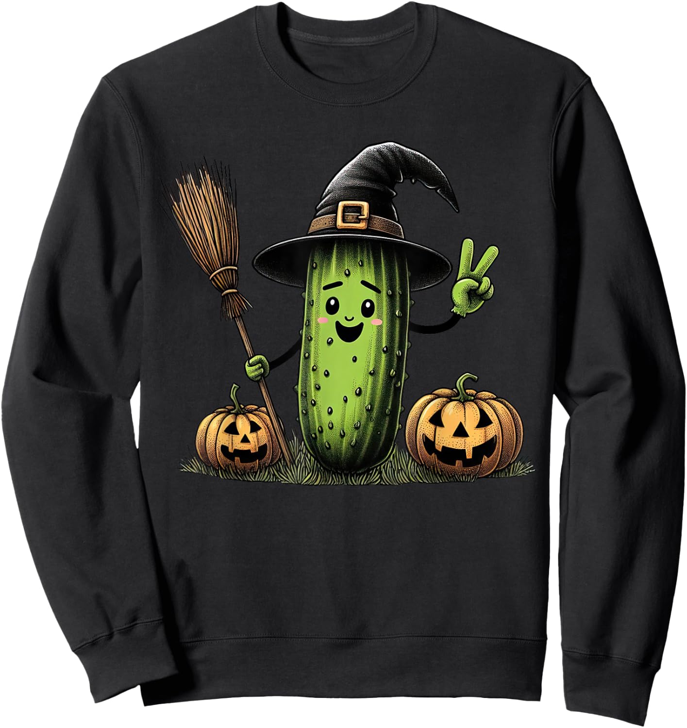 Funny Pickle Witch Pumpkin Halloween Kids Sweatshirt - Sweatshirt | Black