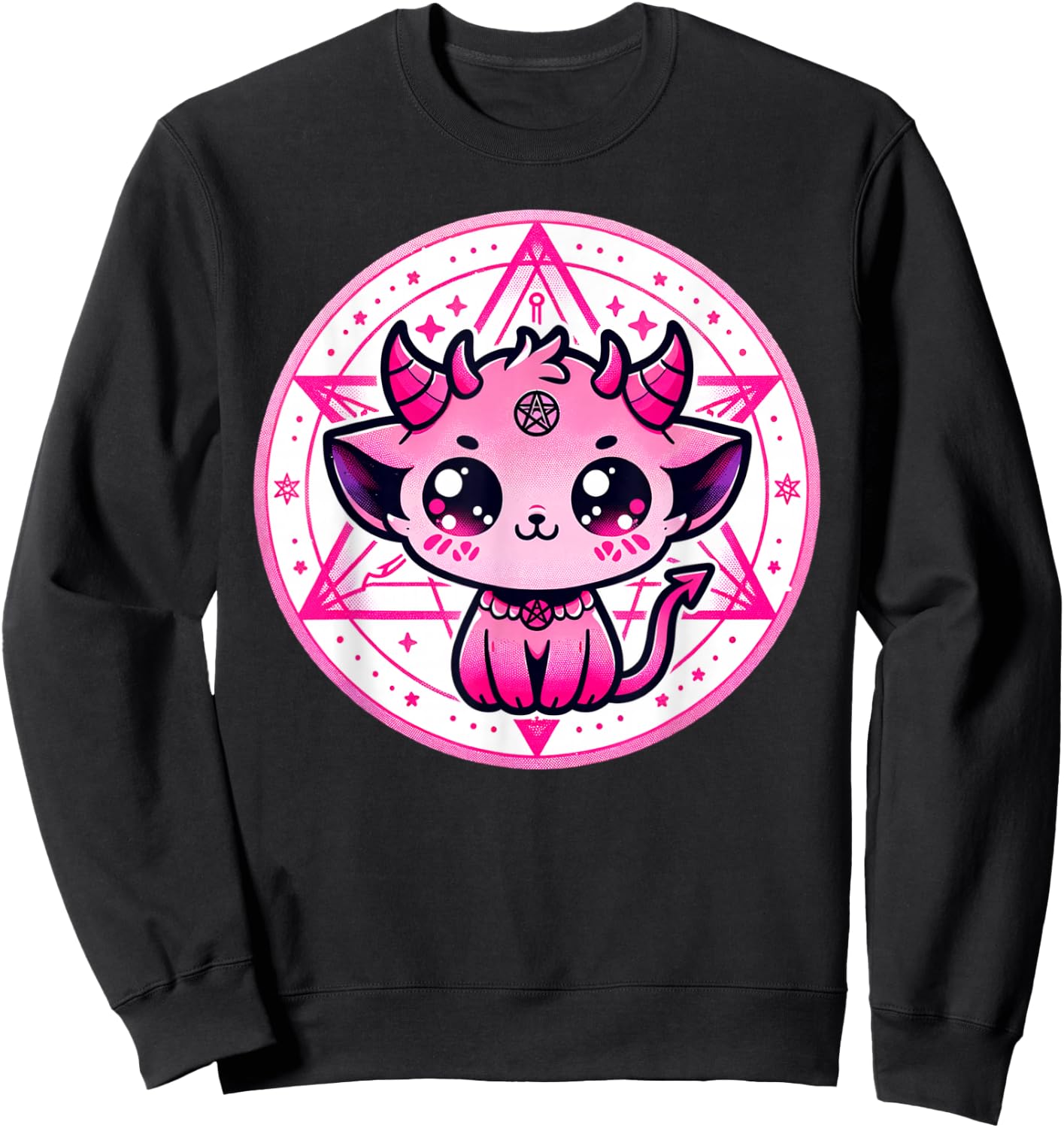 Cute Baphomet Satanic Cat and Artistic Gothic Kawaii Demon Sweatshirt - Sweatshirt | Black