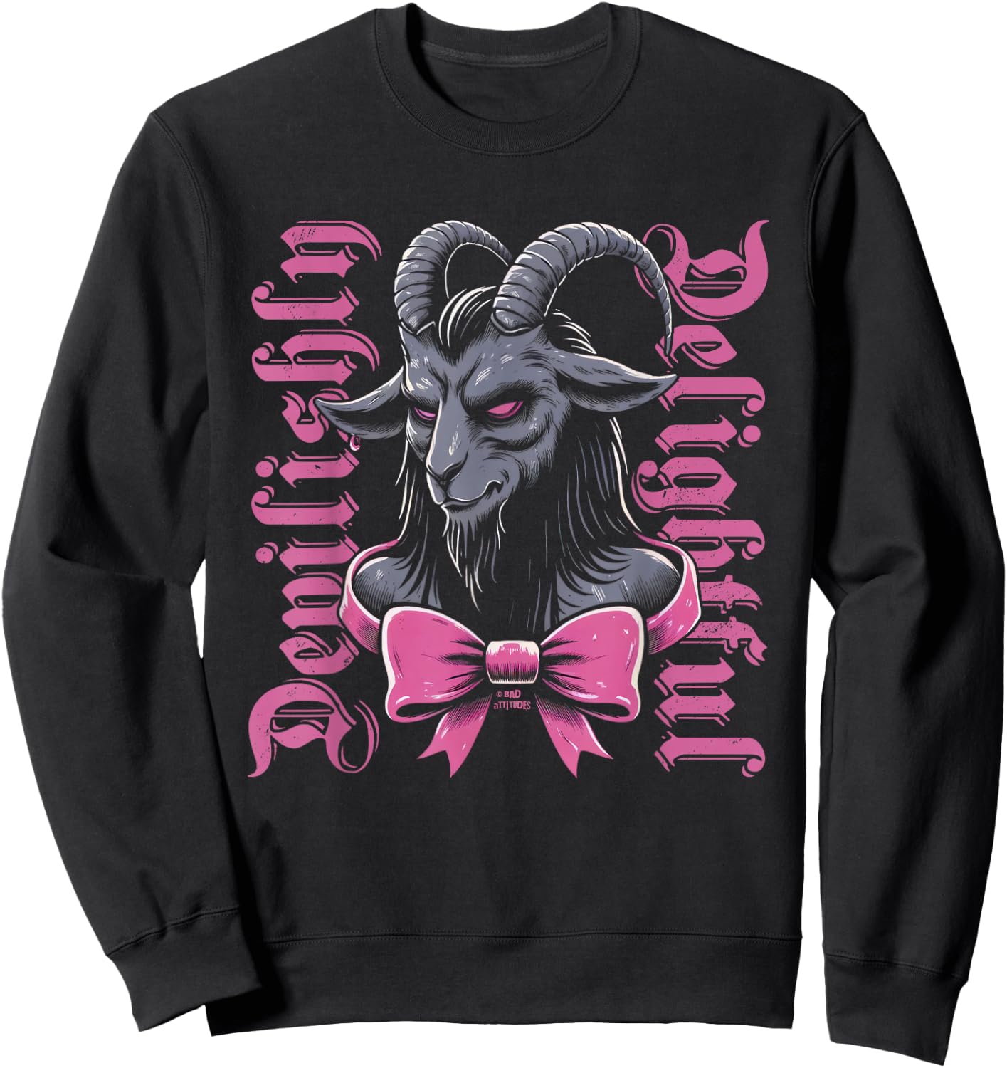 Coquette Goth Aesthetic Baphomet Bow Devilishly Delightful Sweatshirt - Sweatshirt | Black