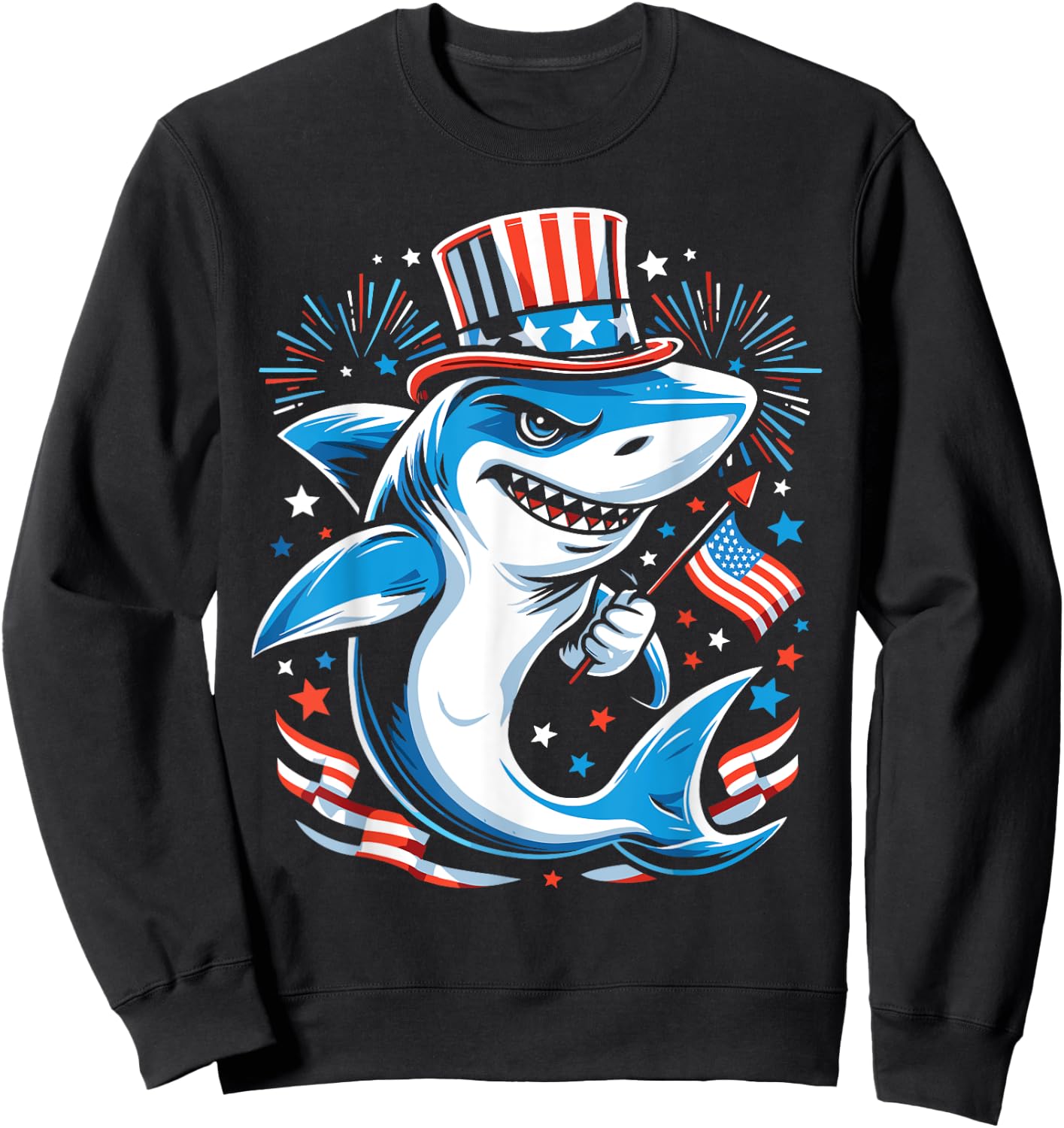 Patriotic Shark 4th of July Celebration Sweatshirt - Sweatshirt | Black