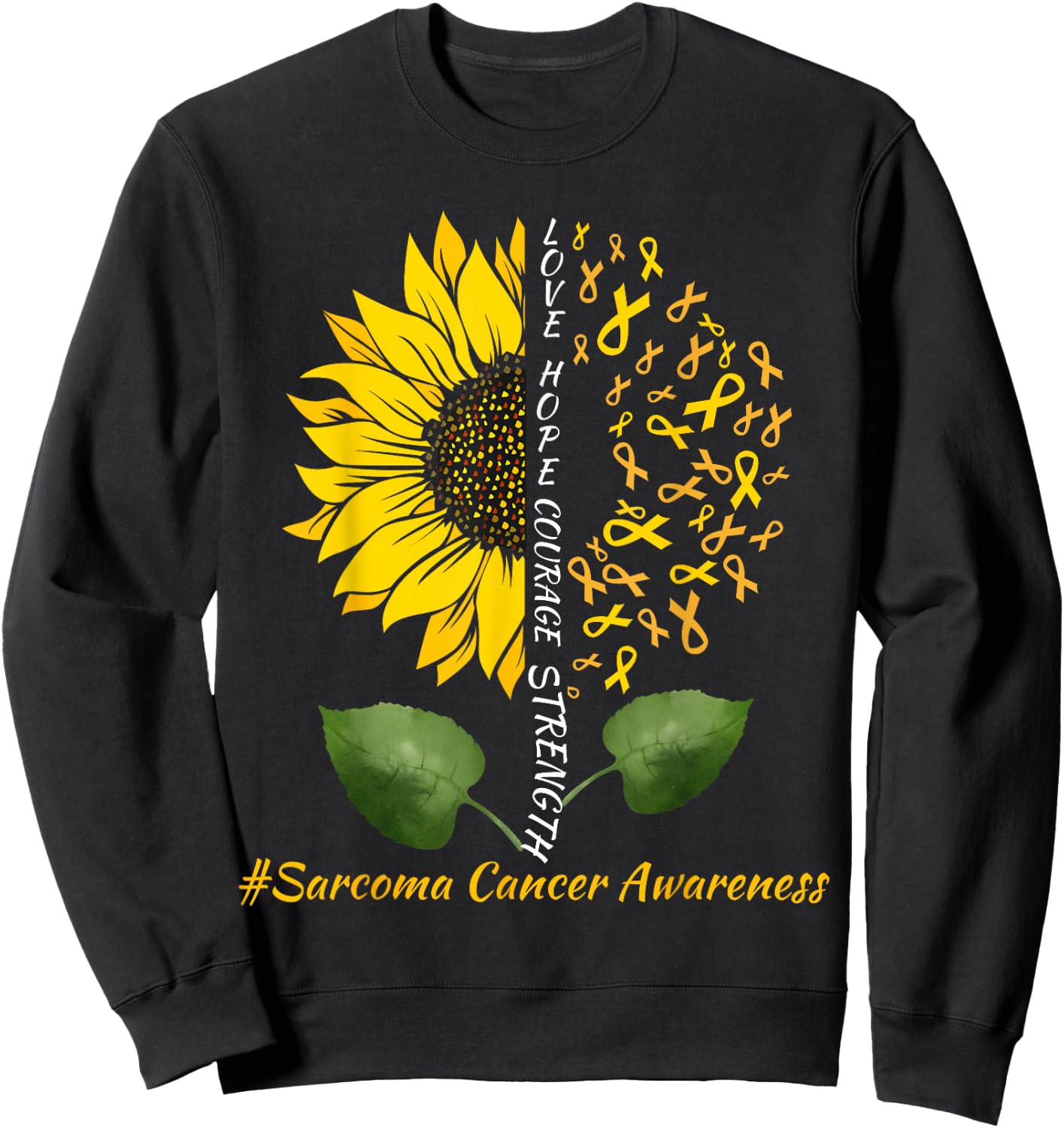 Support Sarcoma Cancer Awareness Sunflower Yellow Ribbon Sweatshirt - Sweatshirt | Black