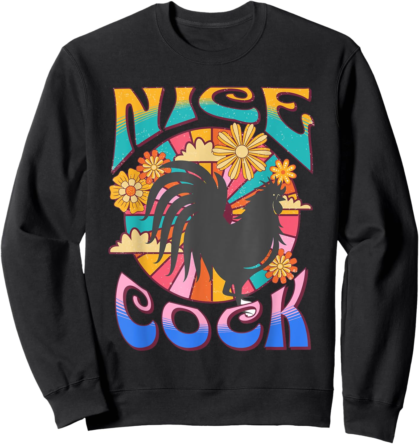 NICE COCK Black Light Funny Hippie Peace Love Retro Vintage Sweatshirt - Sweatshirt | Black