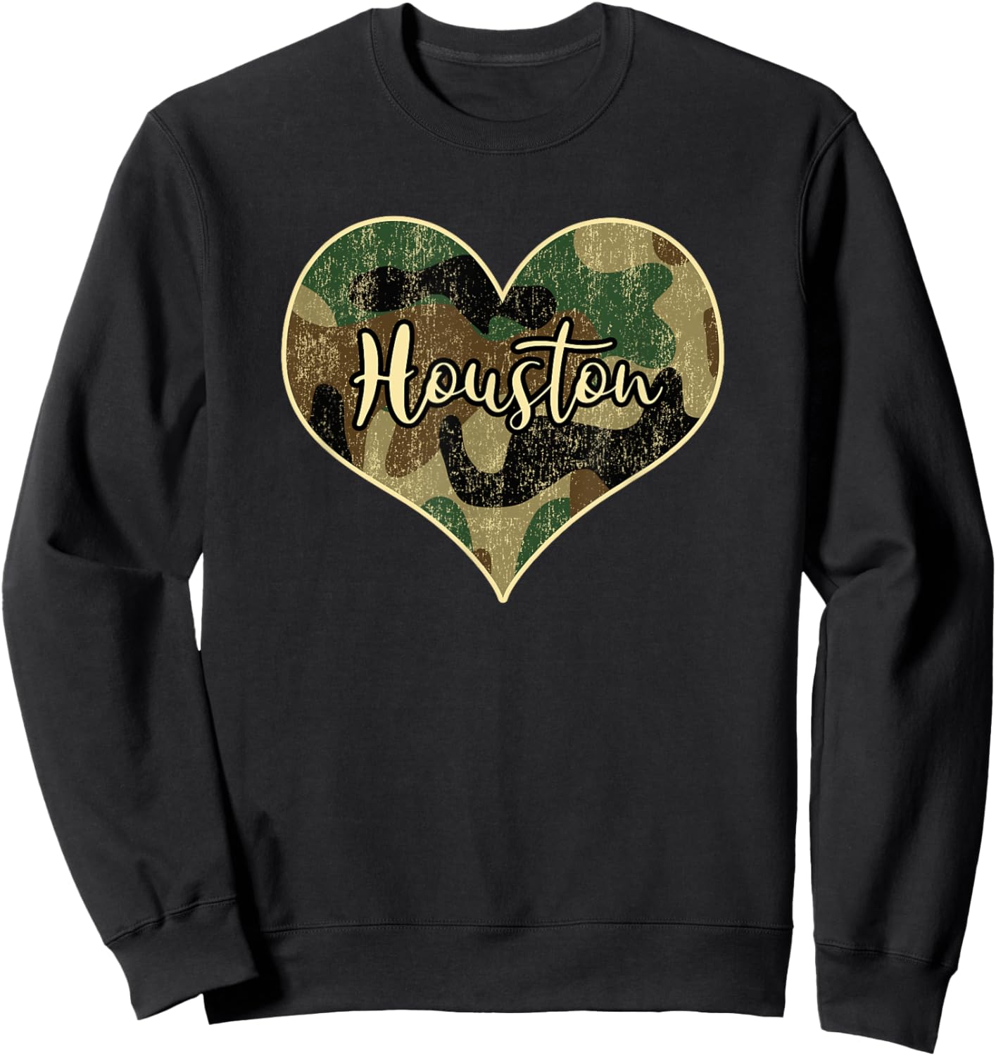 Houston Texas Camo Heart Vintage Sweatshirt - Sweatshirt | Black