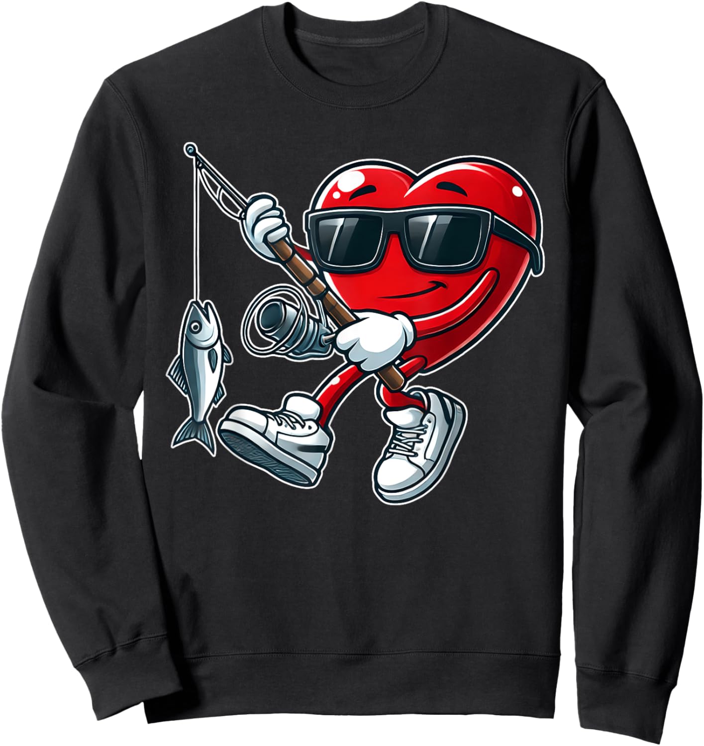Funny Heart with Fishing Rod Valentines Day Toddler Boys Sweatshirt - Sweatshirt | Black
