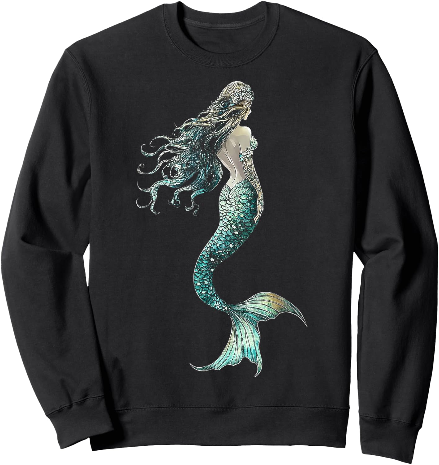Mermaid Mythical Motif Fantasy Artwork Mermaid Sweatshirt - Sweatshirt | Black