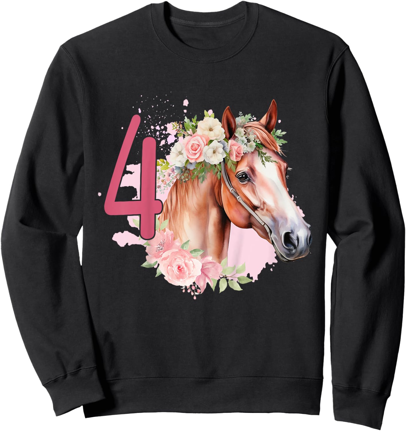 4th Birthday Horse Animals Fourth birthday girl 4 years old Sweatshirt - Sweatshirt | Black