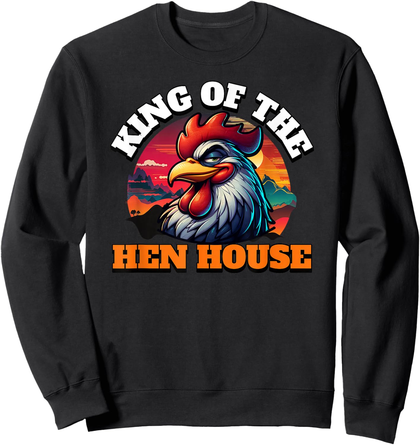 ArtisticRaccoon Funny Rooster King Of The Hen House - Black, Small, -Adult, Short Sleeve Sweatshirt - Sweatshirt | Black