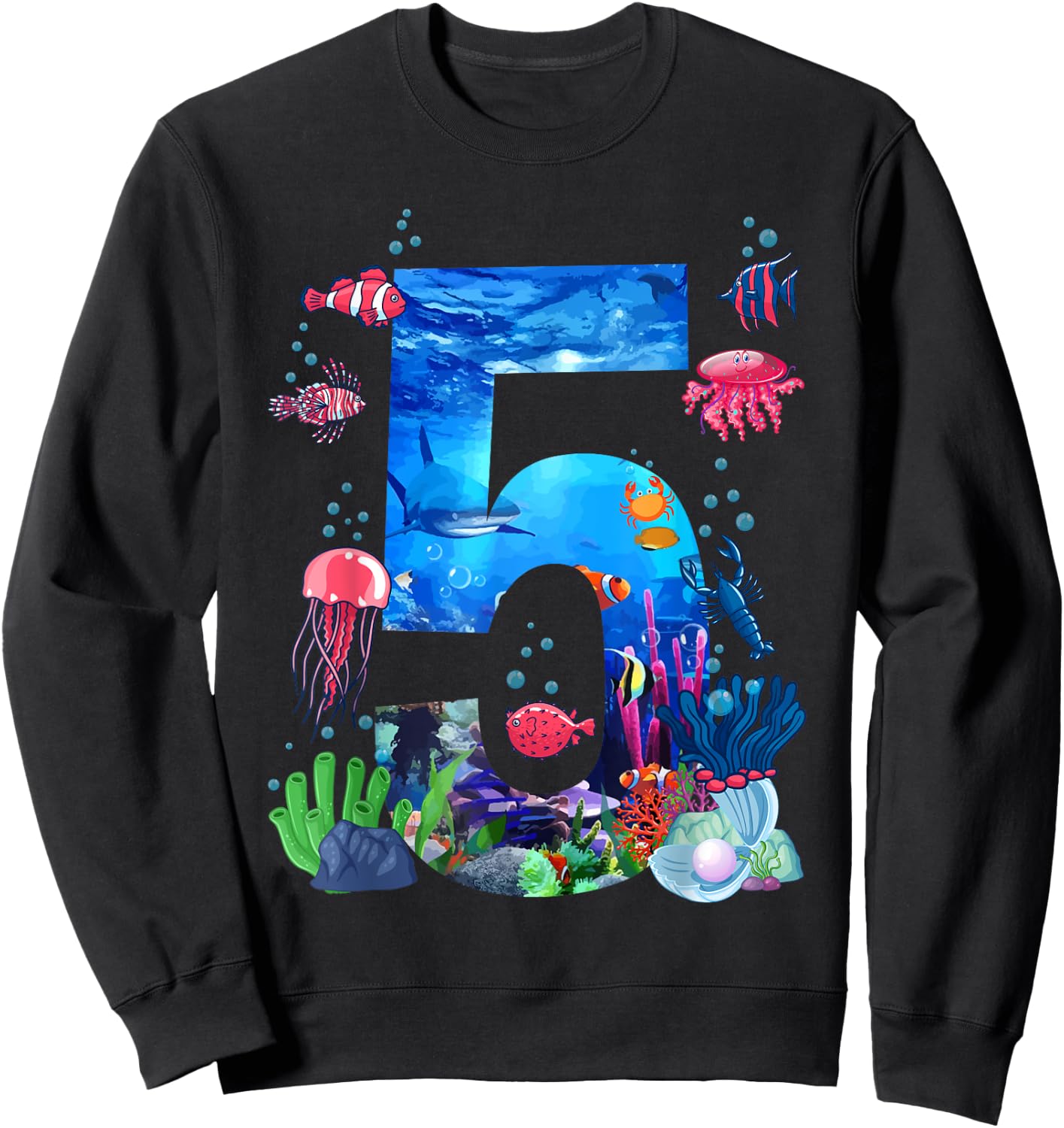 5th Birthday Party Ocean 5 Year Old Sea Fish Aquarium Boy Sweatshirt - Sweatshirt | Black