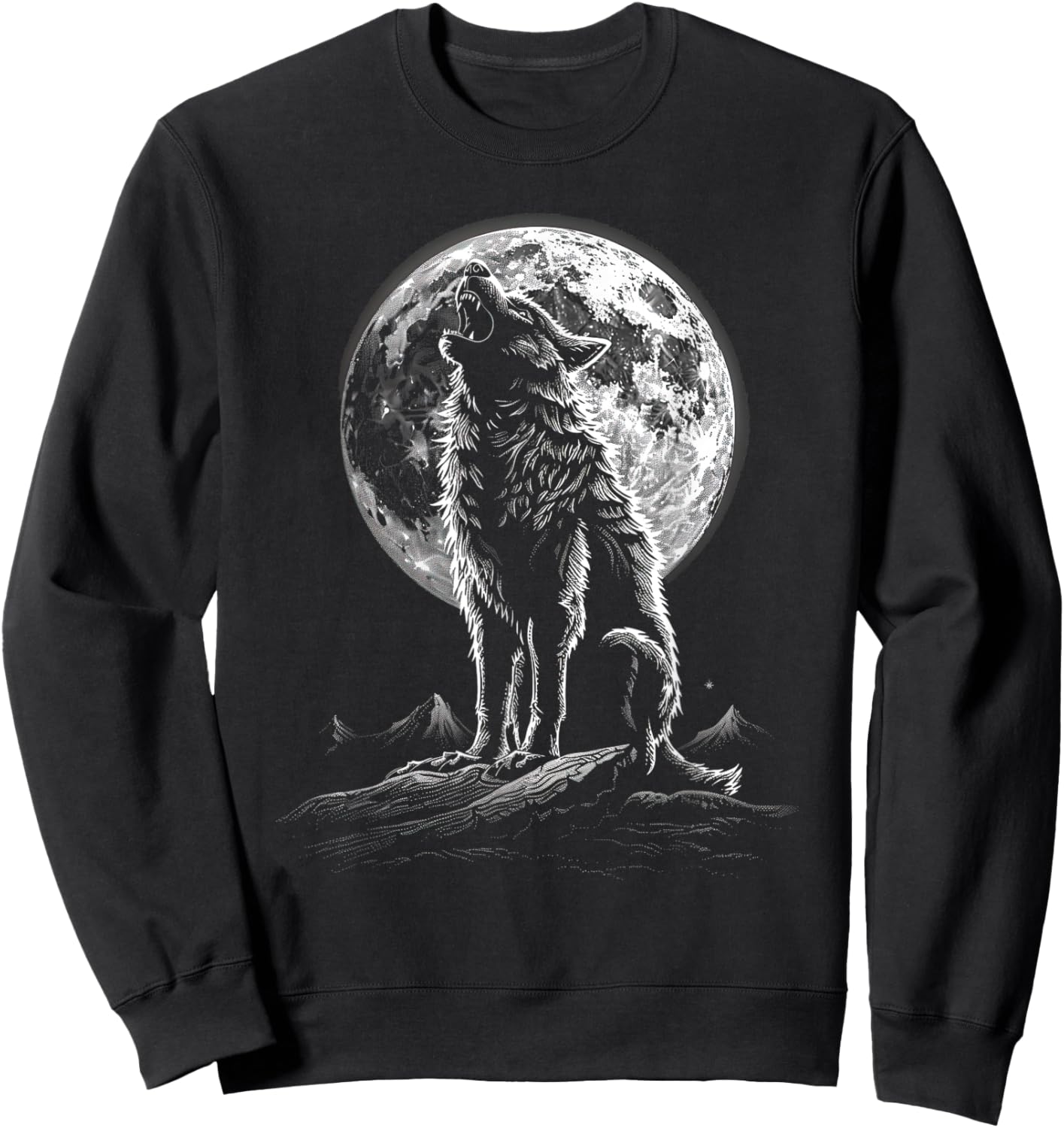 Wolf retro design Moon Grey Howling distressed Sweatshirt - Sweatshirt | Black