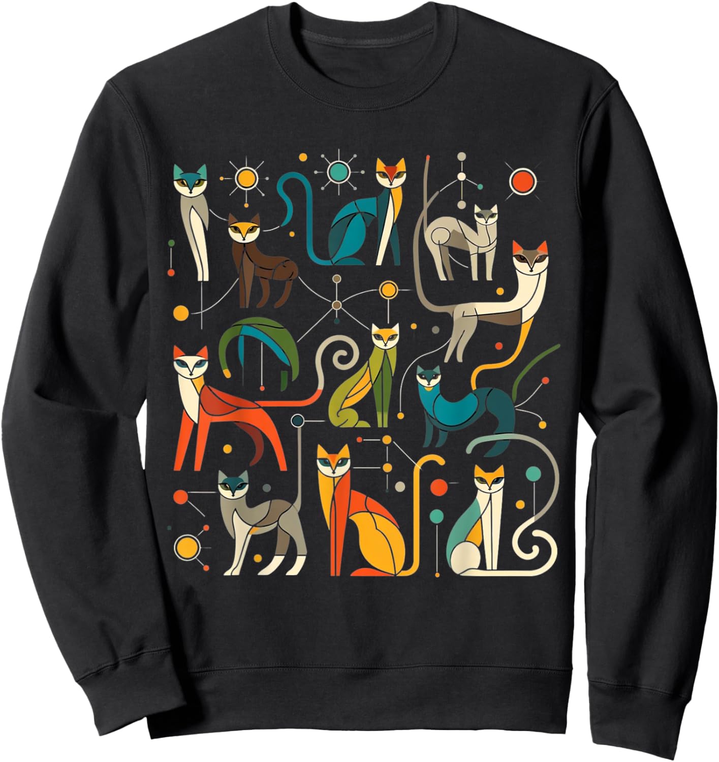 Vintage Retro Mid-Century Long Neck Cats 50s 60s Style Sweatshirt - Sweatshirt | Black