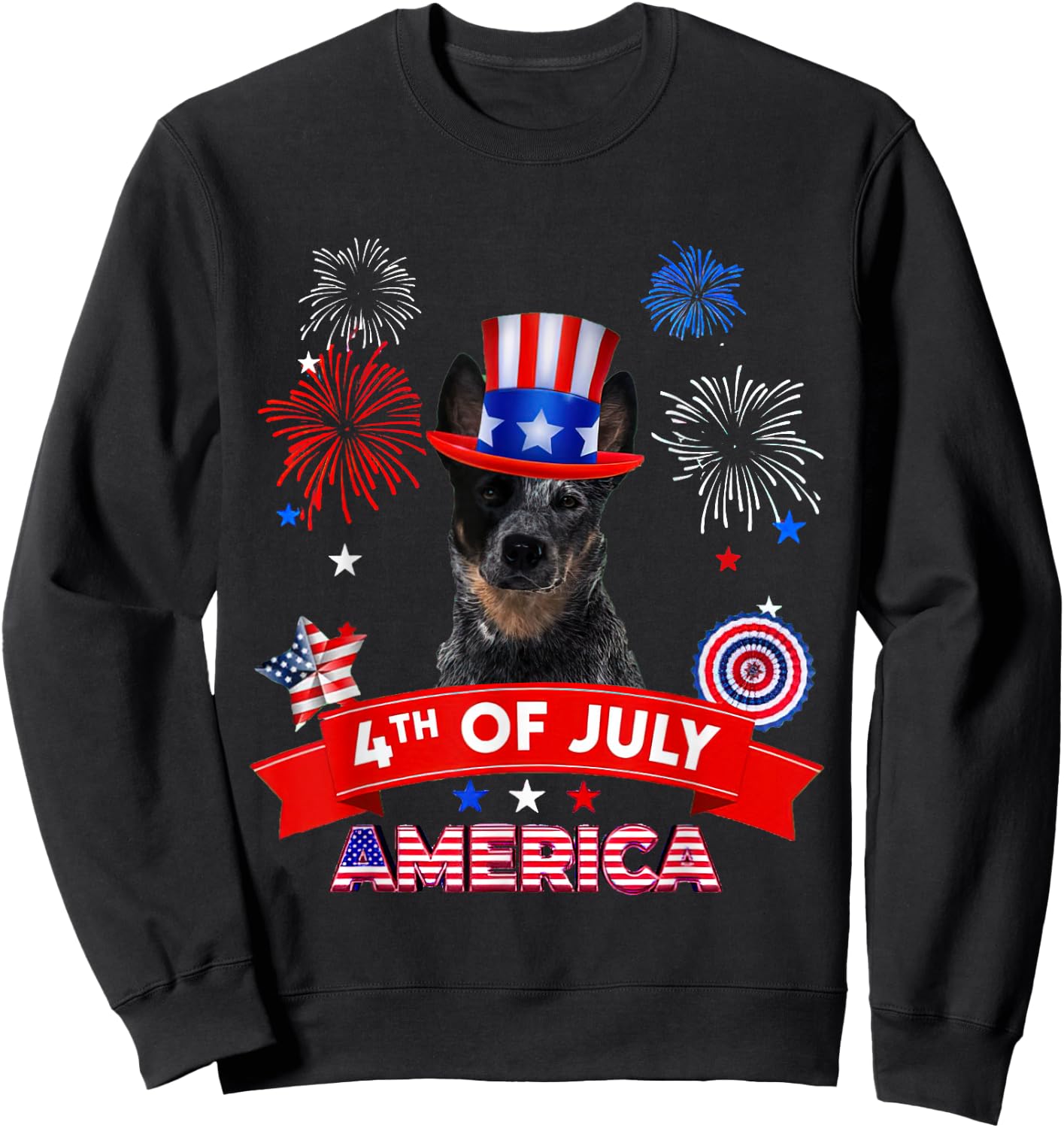 4th of July Decor Patriotic LOVE Blue Heeler Dog USA Men Sweatshirt - Sweatshirt | Black