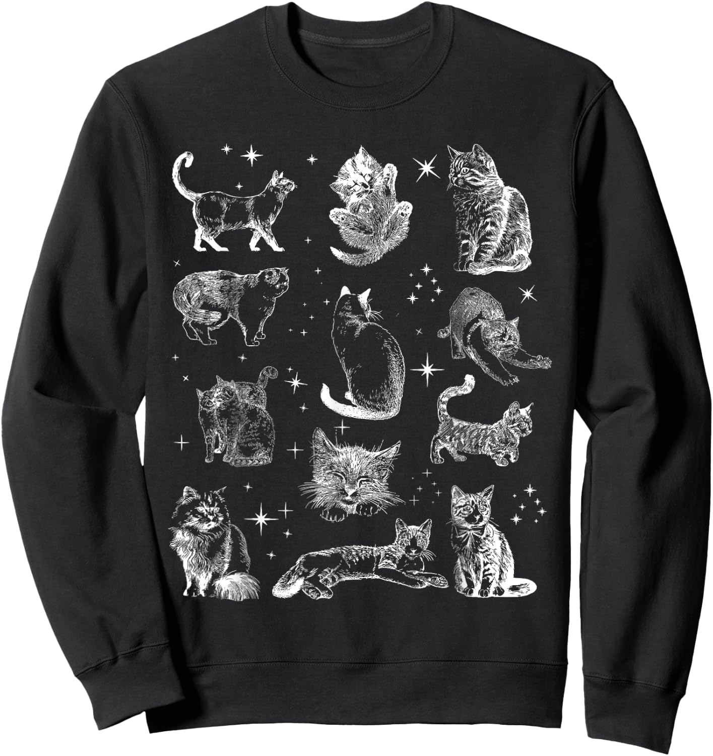 Vintage 90s Tattoo Cat Retro Kitten Nature Cat Lover Cat Mom Sweatshirt - Sweatshirt | Black