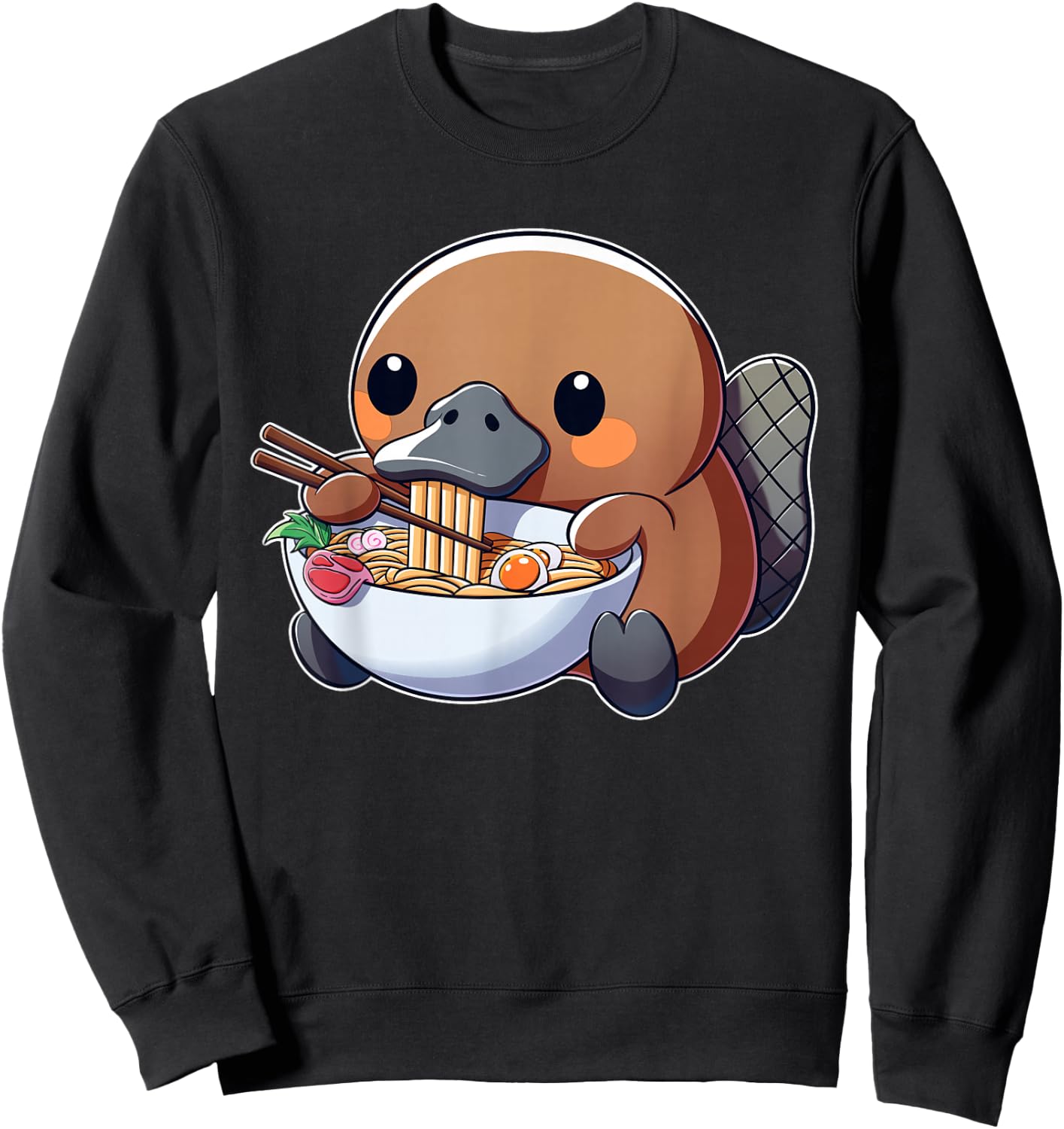 Cute Platypus Ramen Anime Kawaii Japanese Eating Noodle Kids Sweatshirt - Sweatshirt | Black