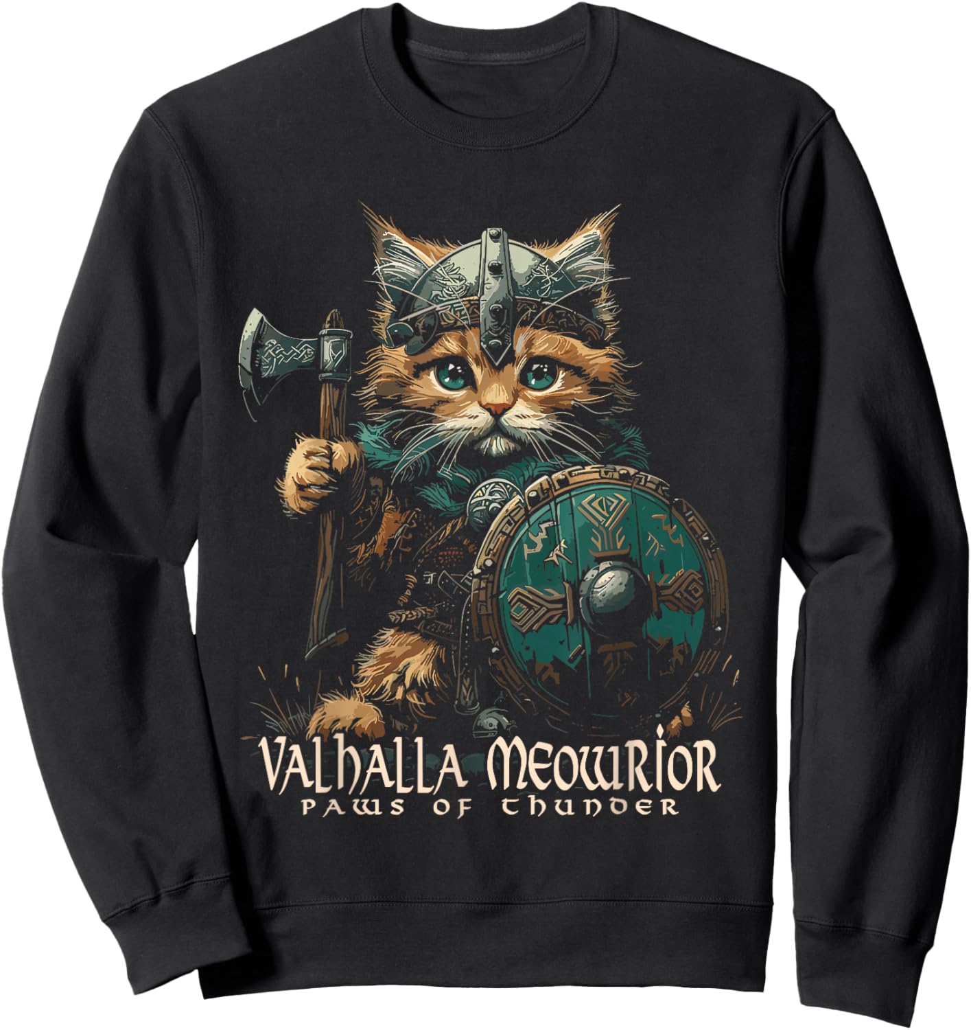 Nordic Norse Valhalla Viking Cat Warrior Men Kids Sweatshirt - Sweatshirt | Black