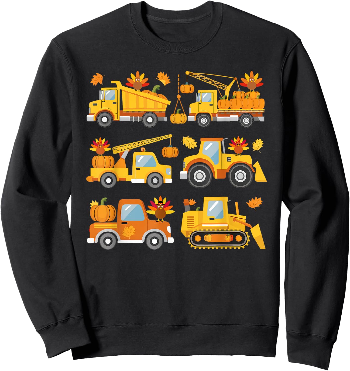 Thanksgiving Fall Construction Trucks Toddler Boys Youth Sweatshirt - Sweatshirt | Black