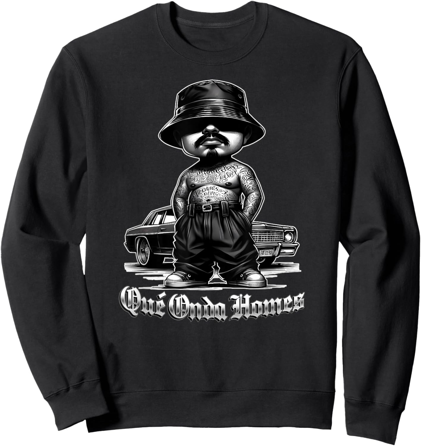 QUE ONDA HOMIE Old School Chicano Mexican Slang Calo Funny Sweatshirt - Sweatshirt | Black