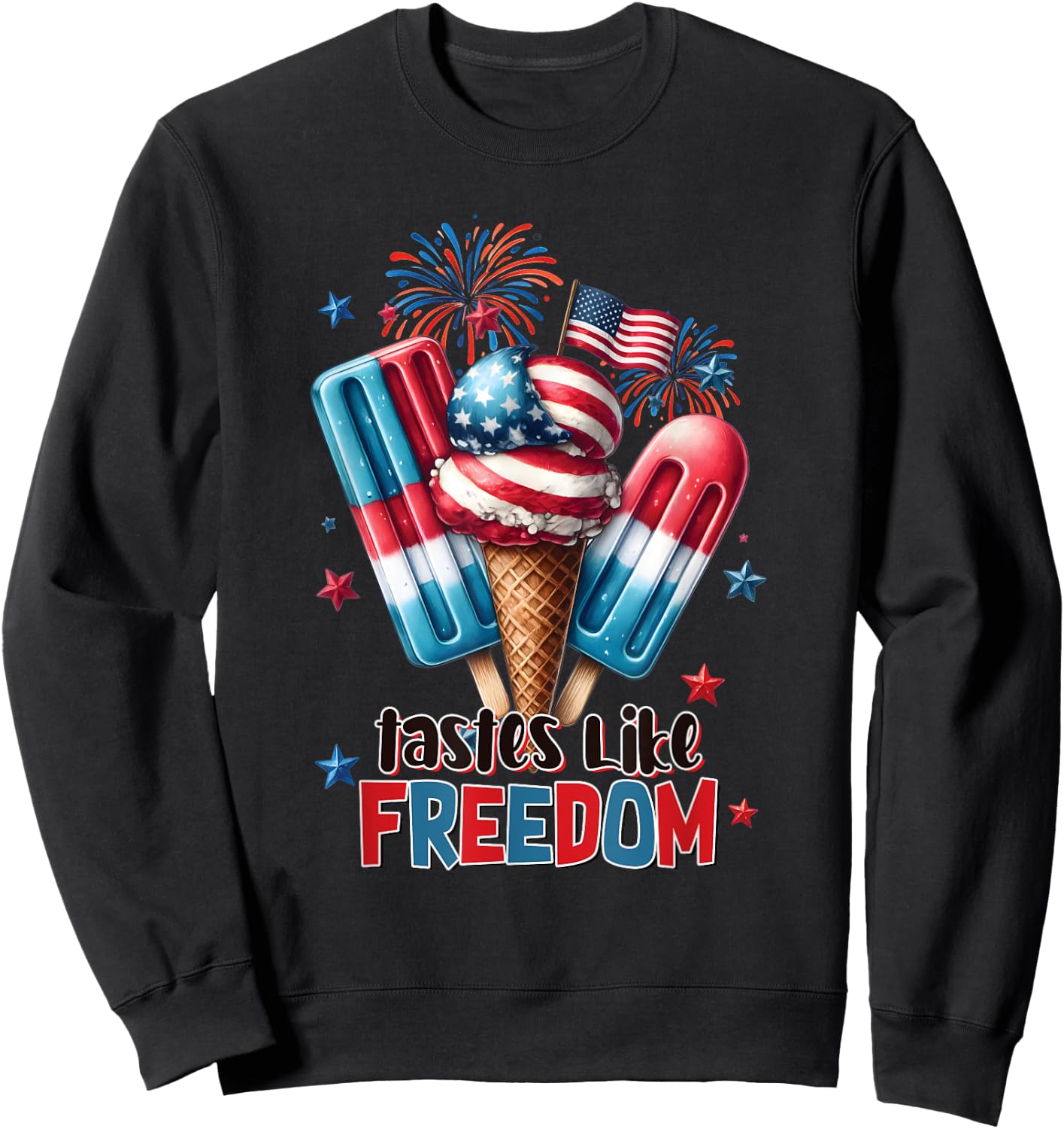 Funny Ice ice baby Cream Cone American flag usa 4th of July Men Sweatshirt - Sweatshirt | Black