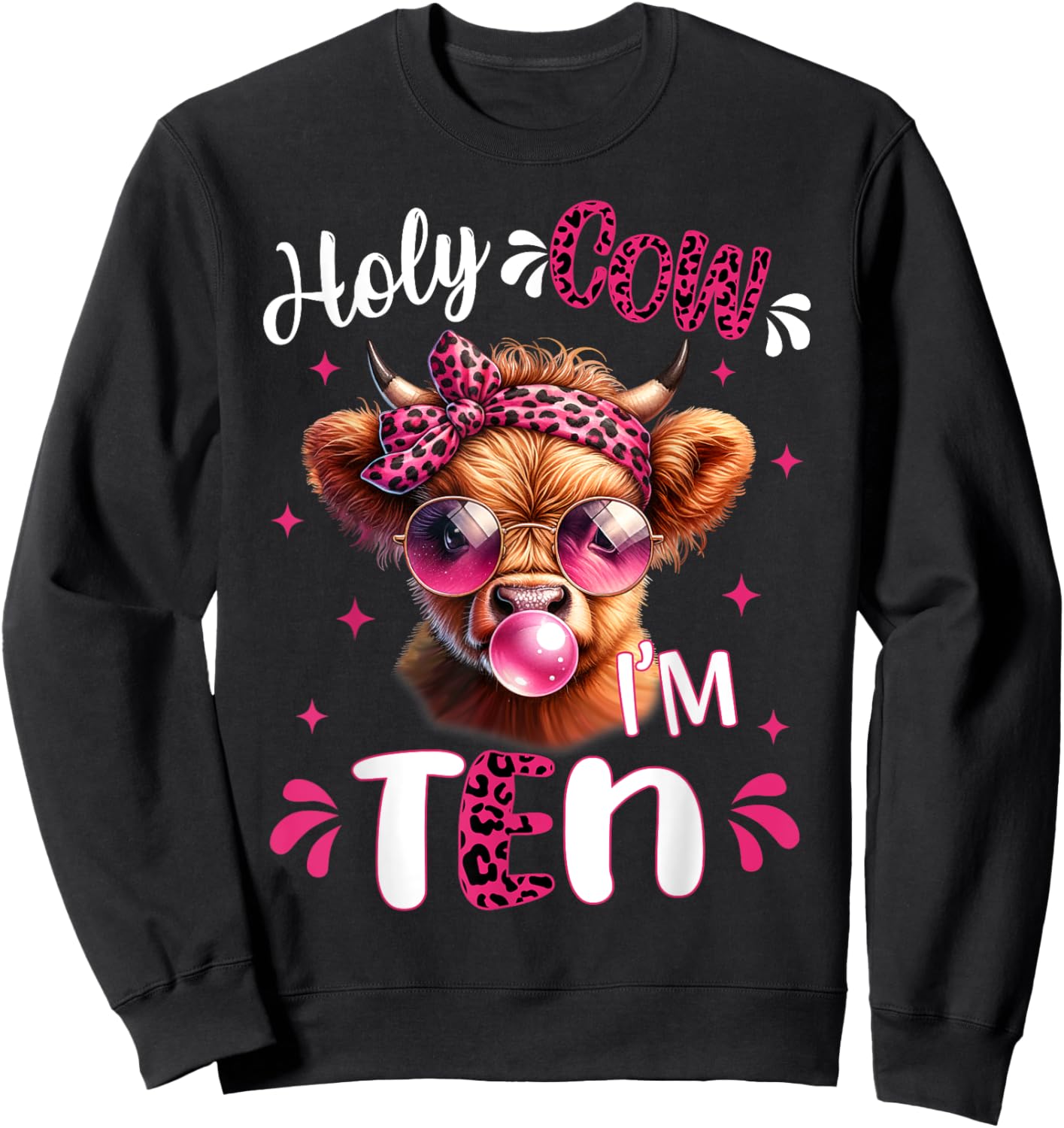 I'm Ten Years Old Girl It's My 10th Birthday Highland Cow Sweatshirt - Sweatshirt | Black