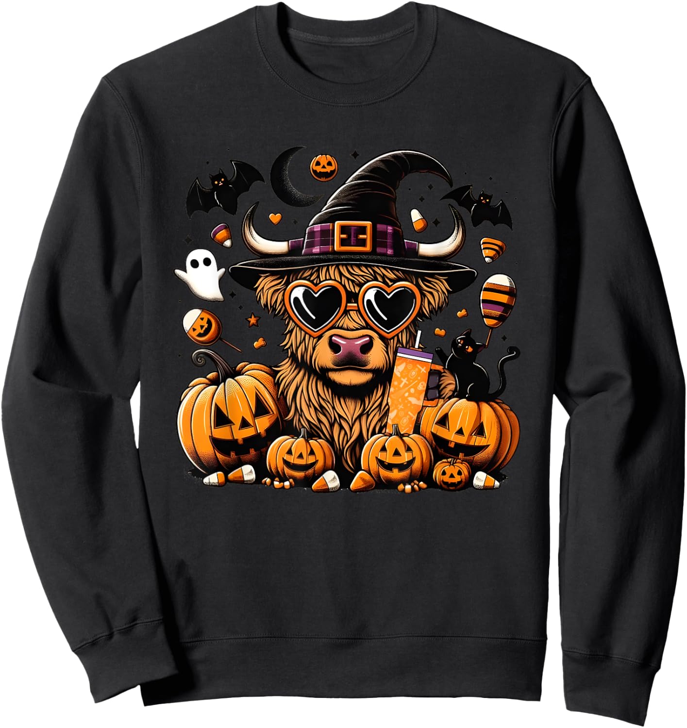 Halloween Highland Cow Bull Halloween Ghost Cows Spooky Sweatshirt - Sweatshirt | Black