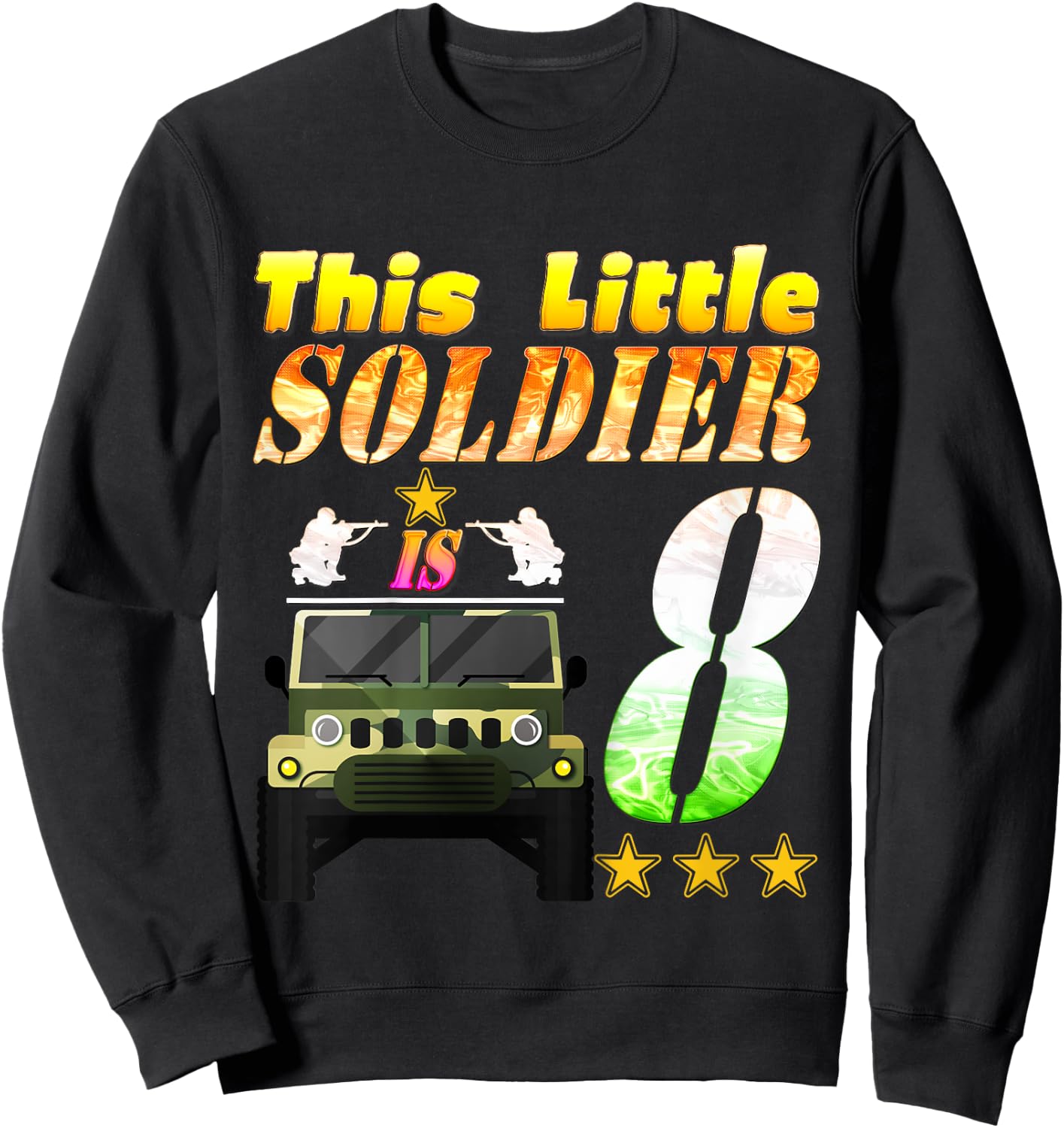 Kids 8 Year Old Soldier 8th Military army soldier birthday party Sweatshirt - Sweatshirt | Black