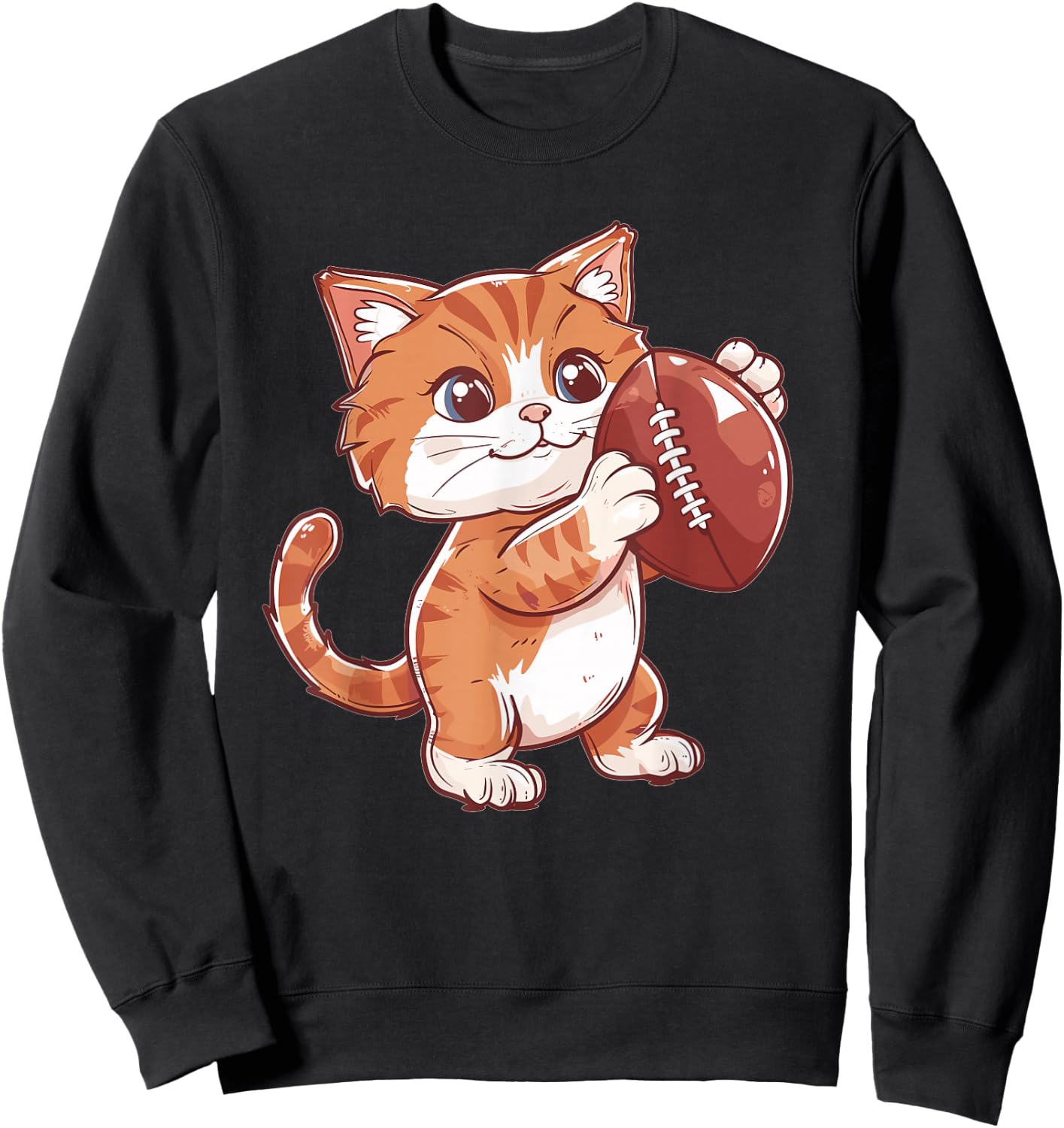 Cute Cat With Football I Cat Sweatshirt - Sweatshirt | Black