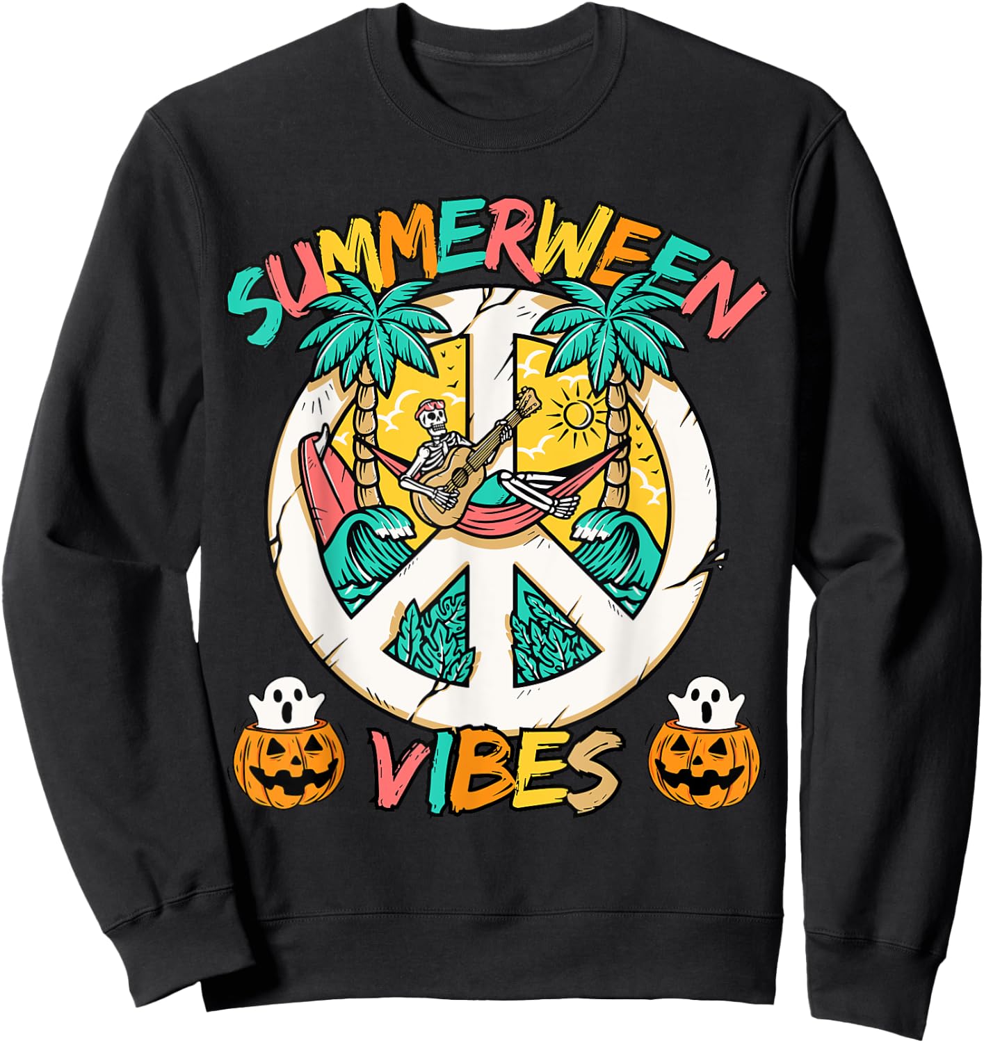 Summerween skeleton chill out at the Beach with summer vibes Sweatshirt - Sweatshirt | Black