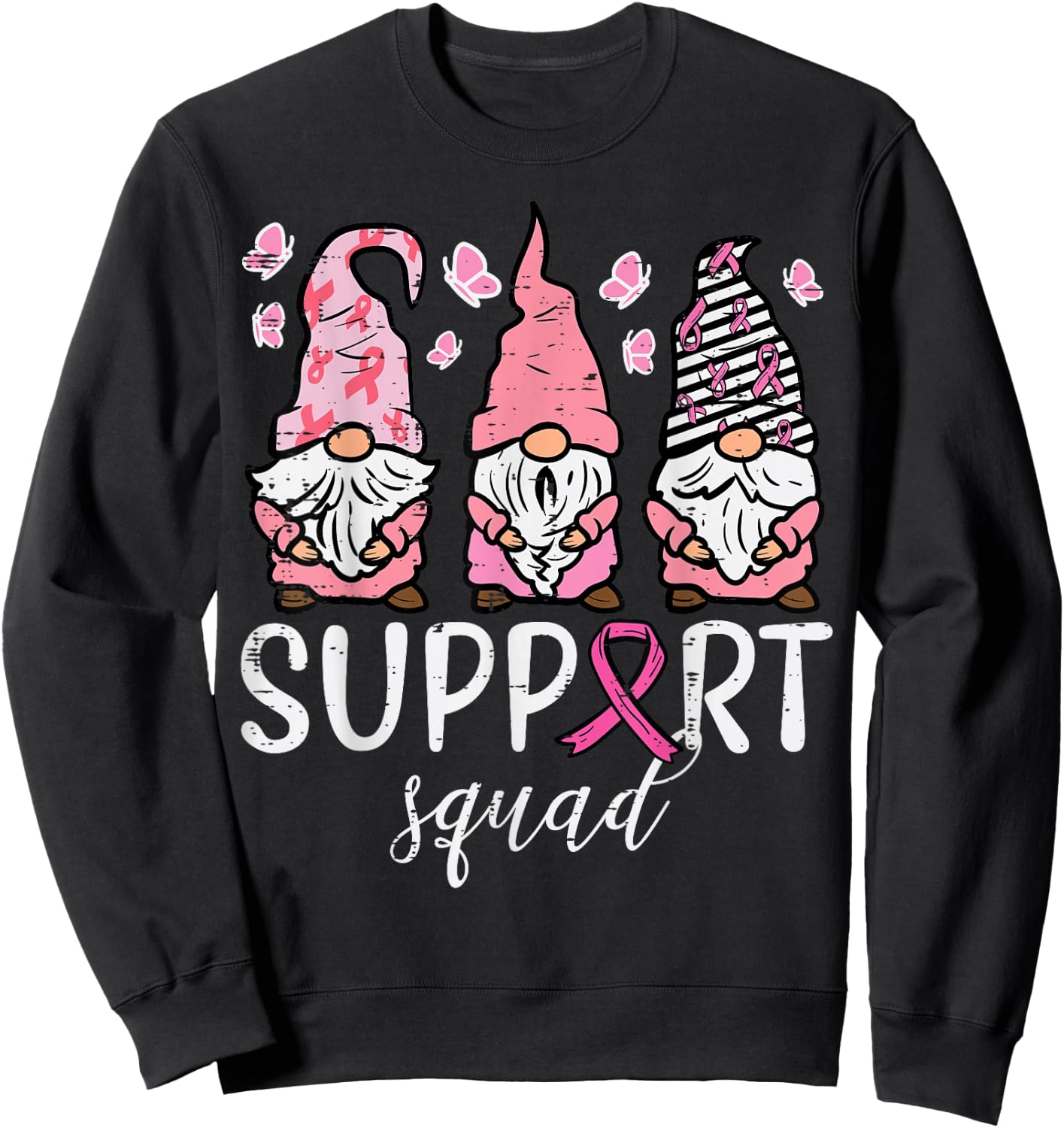 Breast Cancer Support Squad Gnomes Awareness Men Women Kids Sweatshirt - Sweatshirt | Black