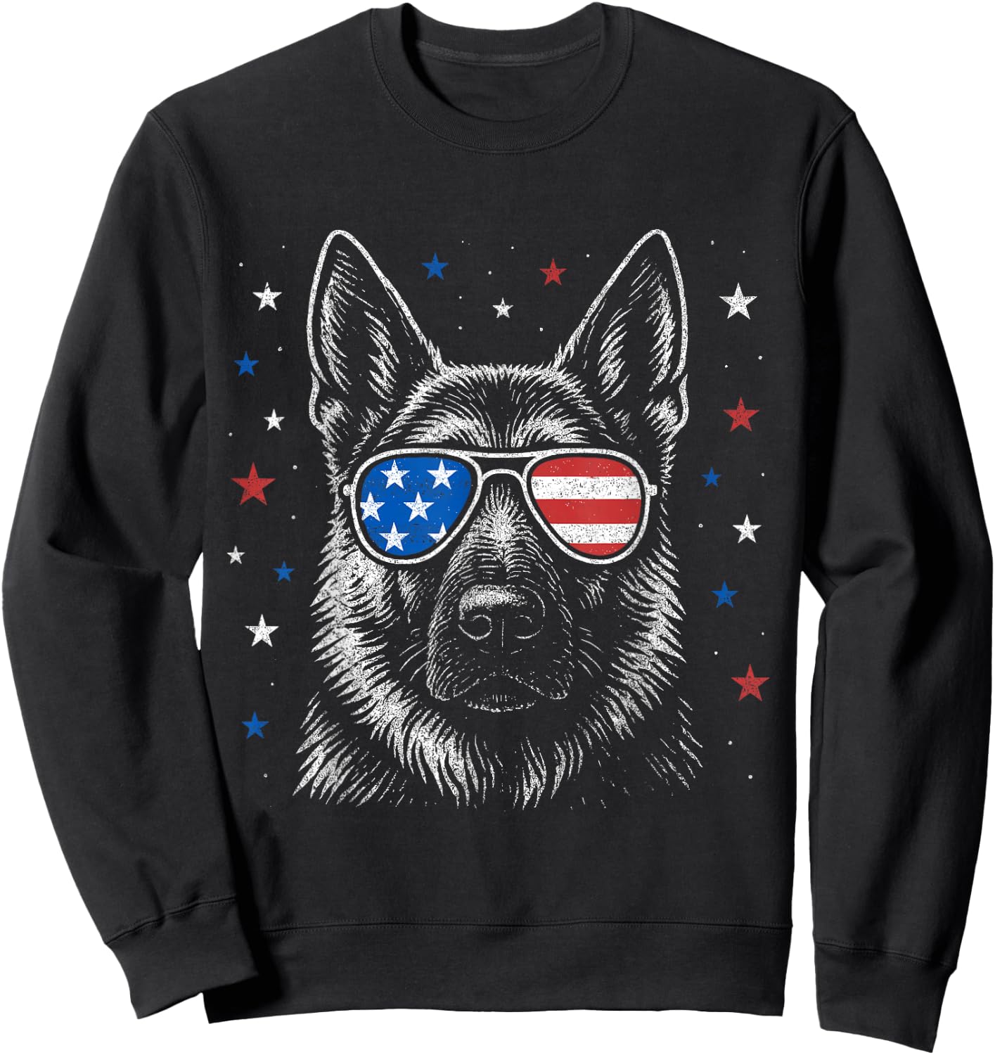 German Shepherd American Flag Patriotic USA 4th of July Sweatshirt - Sweatshirt | Black