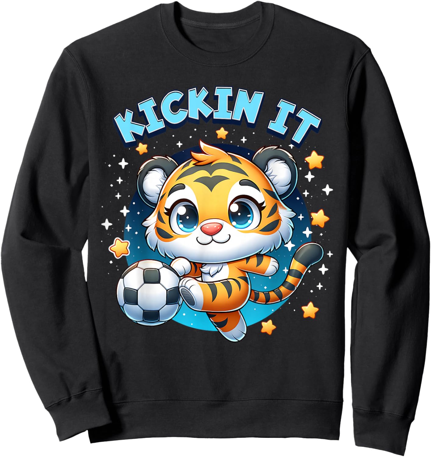 Kickin It Tiger Playing Soccer Kicking Ball Player Girl Boy Sweatshirt - Sweatshirt | Black