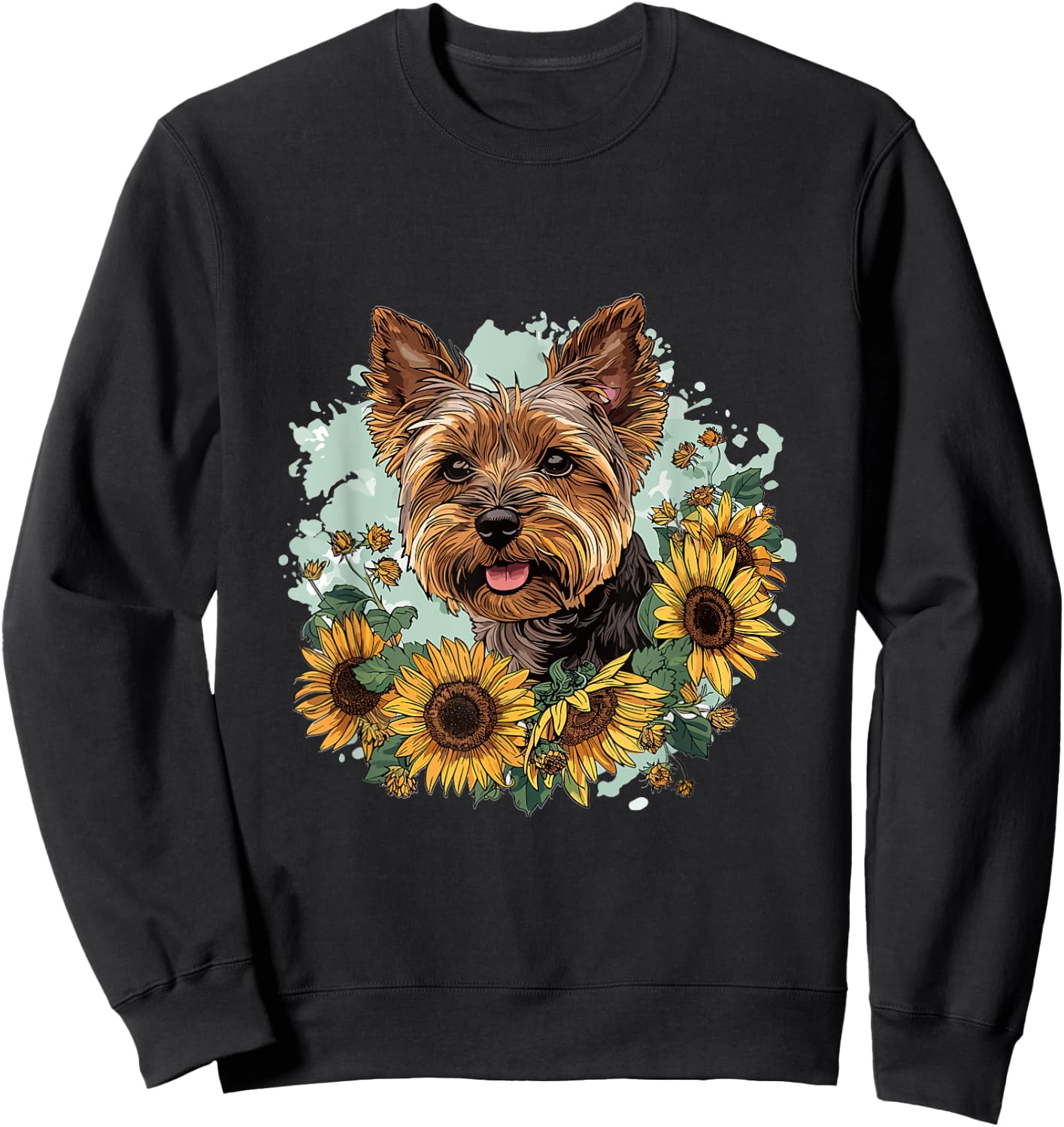Yorkshire Terrier Yorkie Dog Breed Pet Designs Classic Fit Modern Sunflower Graphic - Black, Small Sweatshirt - Sweatshirt | Black