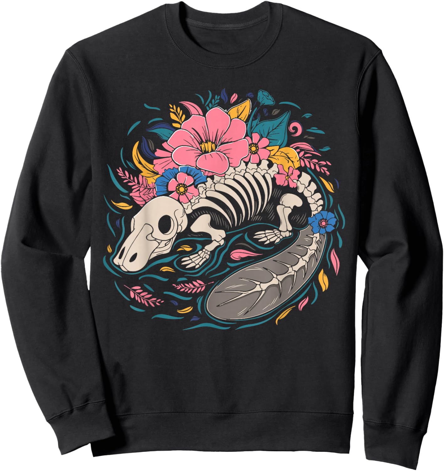 Flower Animal Platypus - Wildlife Duckbill Floral Skeleton Sweatshirt - Sweatshirt | Black