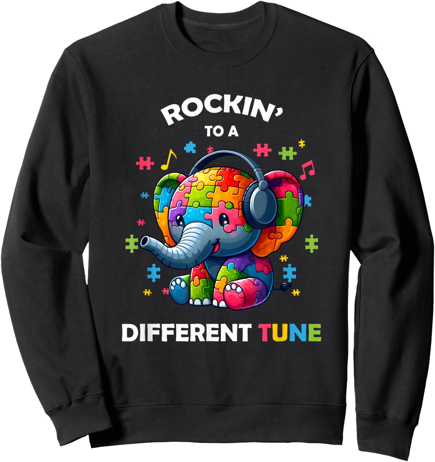 Rocking To A Different Tune Funny Autism Awareness Kids Boys Sweatshirt - Sweatshirt | Black
