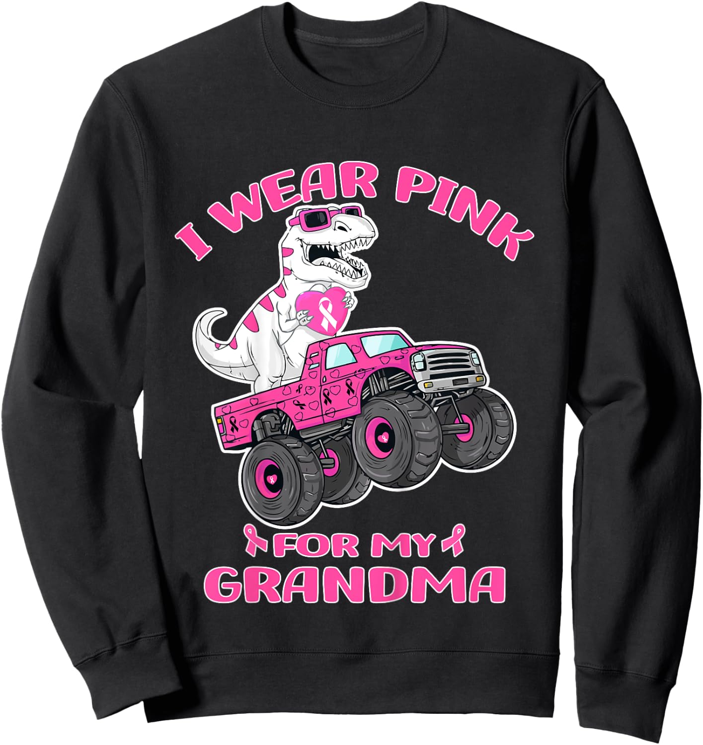 Kids Trex Breast Cancer Kids I Wear Pink For My Grandma Sweatshirt - Sweatshirt | Black
