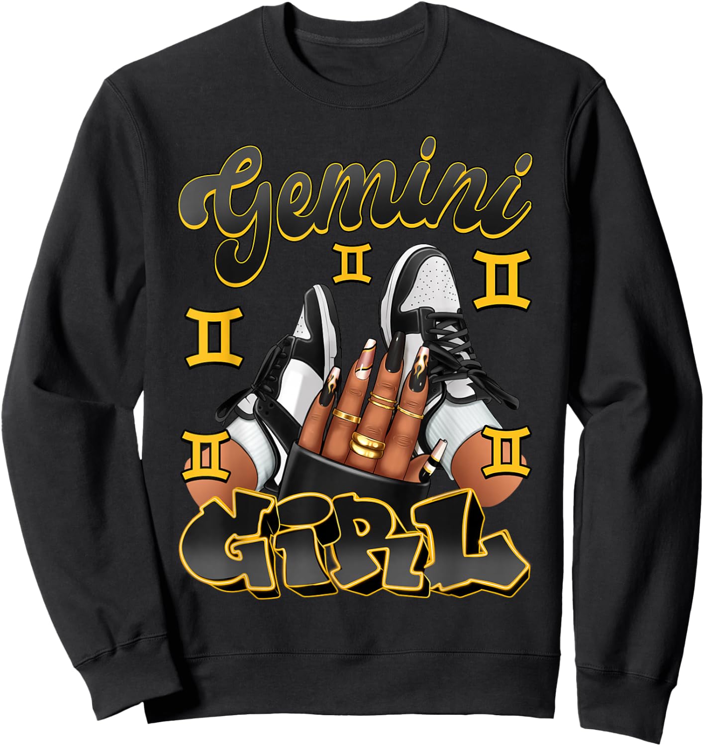Gemini Girl Birthday Afro Queen Sneakers Zodiac Sign Sweatshirt - Sweatshirt | Black